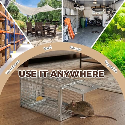 Miniatura 6 de Paquete de 2 trampas de metal para ratas humanas con 2 abrazaderas y guantes de 11.8 x 5.7 x 5.1 pulgadas, trampa para ardillas y ardillas para