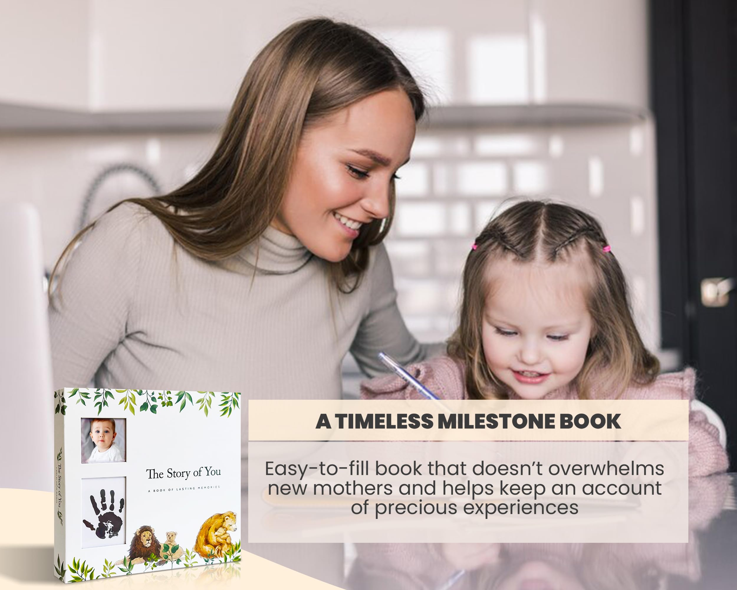 Libro delle pietre miliari a tema animale, libro dei ricordi per bambini con tasca frontale per foto, libro dei ricordi per bambini, 8,9 x 8,2 pagine, libro dei ricordi per bambini e bambine, libro