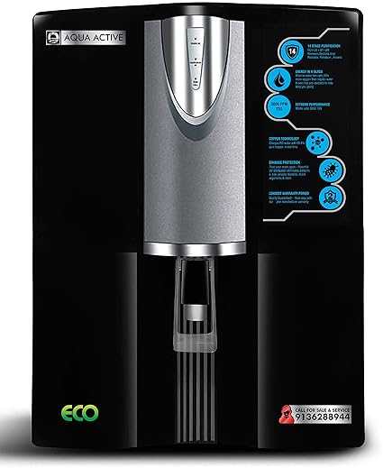 Aqua Active Misty Eco Ultraviolet Reverse Osmosis Water Filtration System 6 Stage Ro Uv Water Sterilizer with Abs Tank 1100 Inline Filter 100 Gpd (Booster Pump) with Upto 3000 Tds