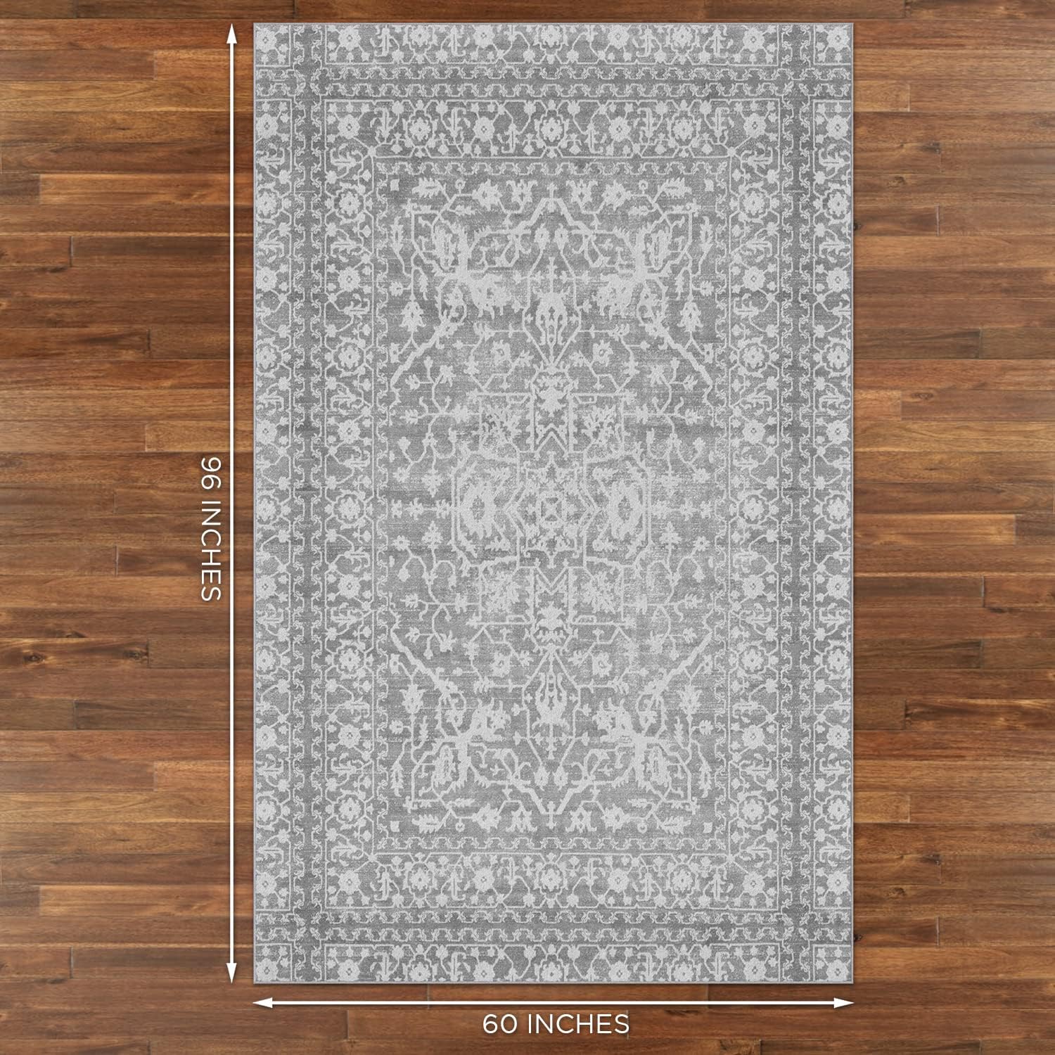 NeverMove Machine Washable Bella Area Rug, 5x8, Grey