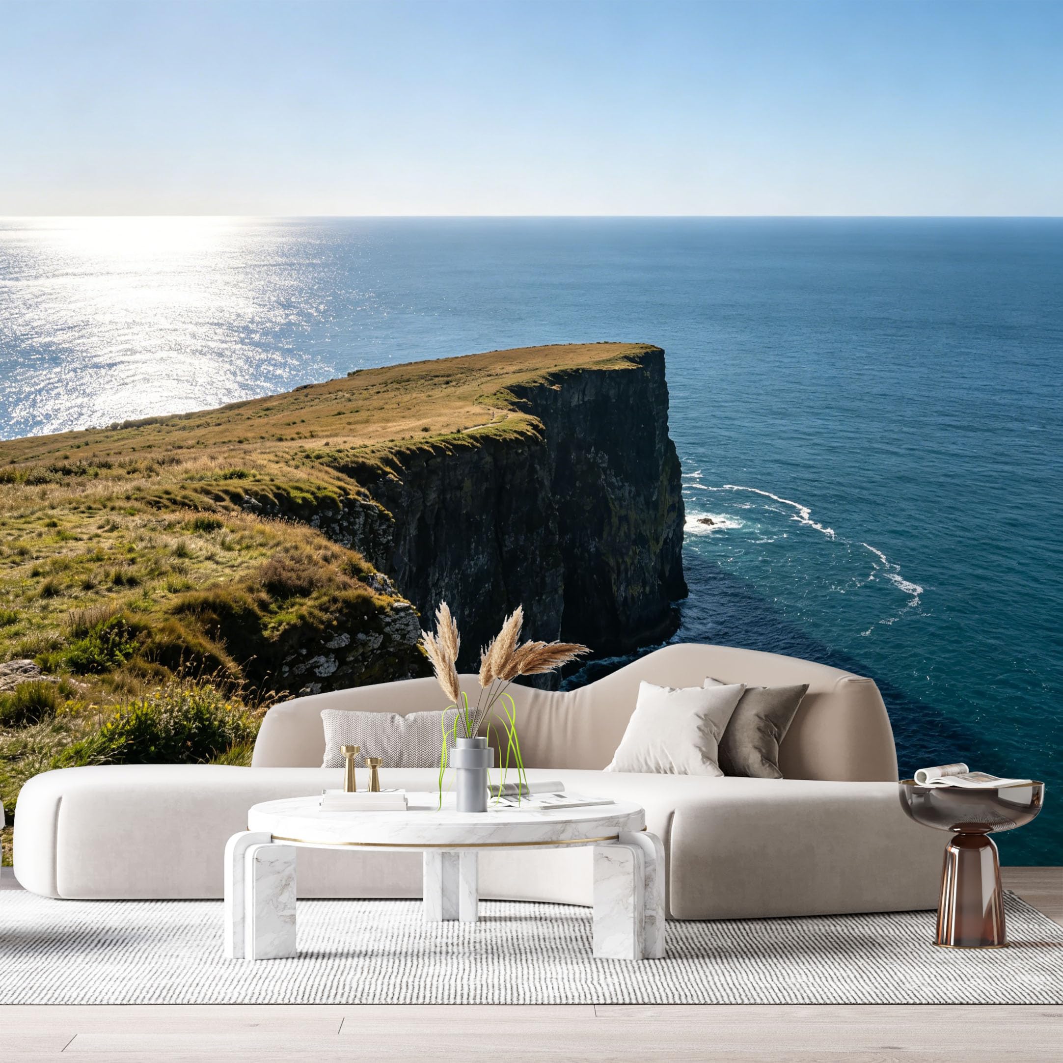 Custom Size Wall Murals Coastal Ocean Landscape Steep Cliff Horizon View SelfAdhesive Wall Fabric Removable Large Wallpaper Photo for Living Room