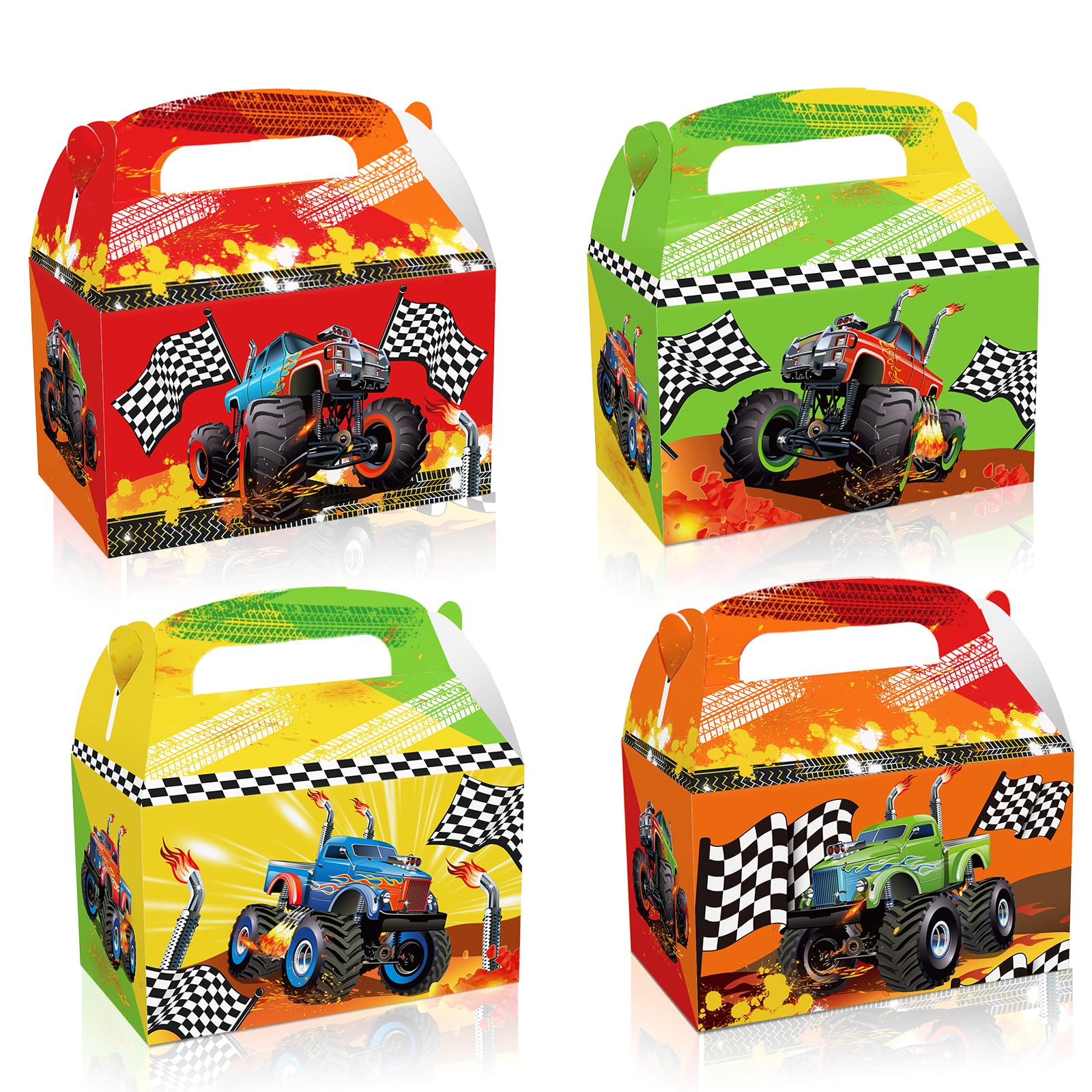 12Pcs Moonsster Trruck Party Bags, Pattern Gift Box with Handles