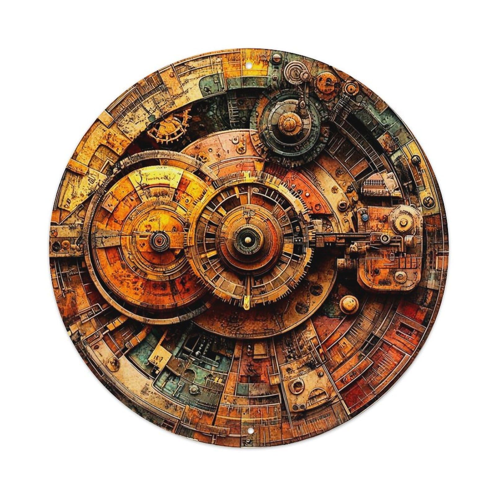 Jdyaojiesheng Vintage Steampunk Clockwork Mechanism Design Round Tin Sign Retro Metal Wall Decor Metal Poster, Home Bar Garage Farmhouse Cafe Wall Art Decoration 8X8inch