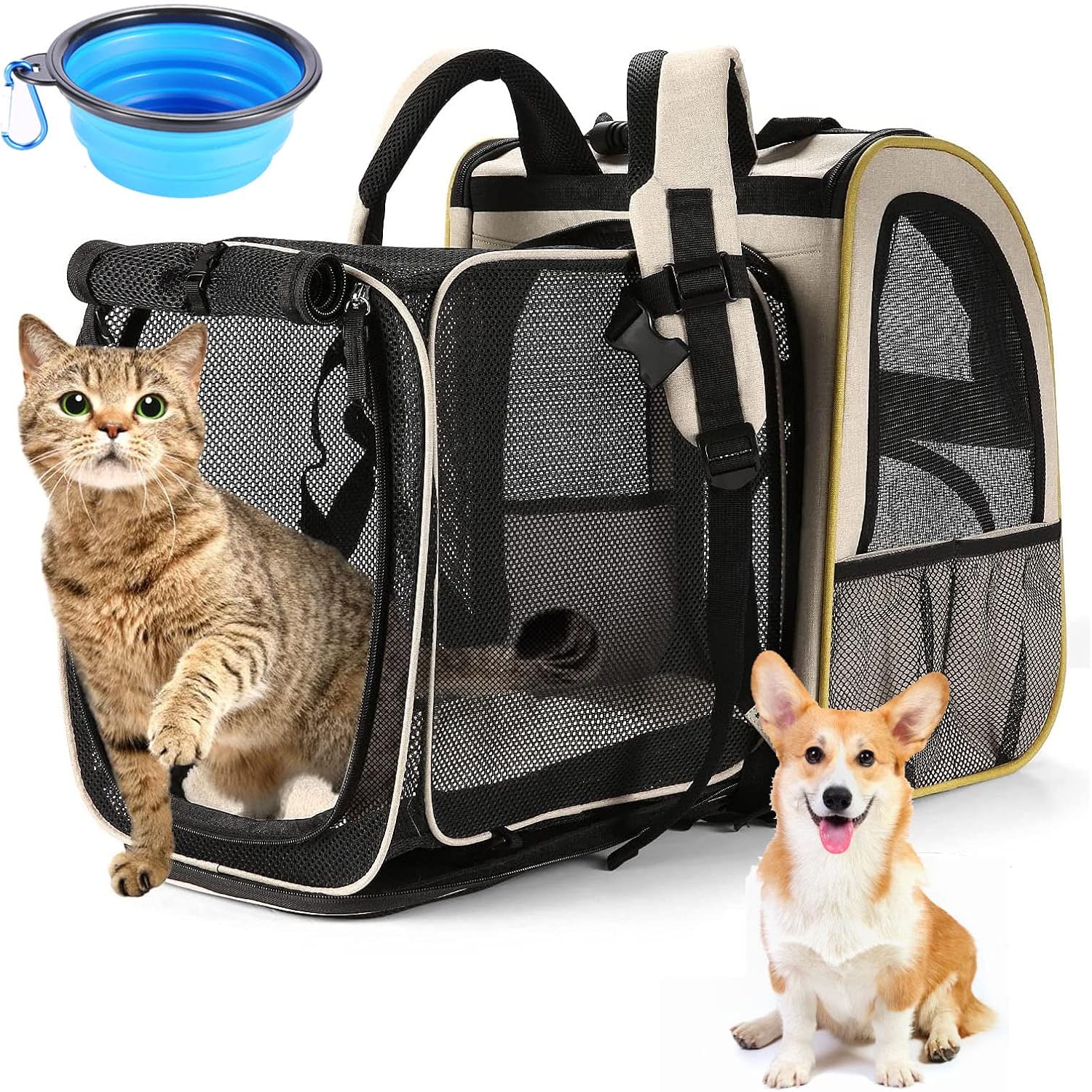 Cat Carrier Backpack,Expandable Cat Travel Carrier with Safety Strap and Zipper Buckle,Collapsible Pet Carrier Backpacks for Small…