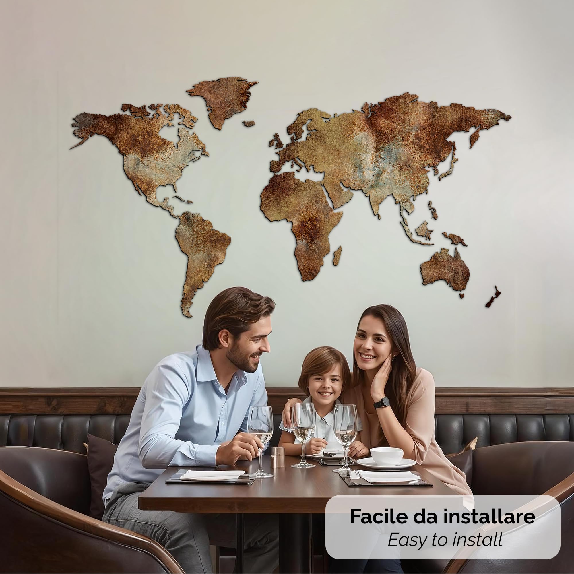 Giallobus - CARTE DU MONDE - ÉDITION SPÉCIALE - EFFET DE ROUILLE INDUSTRIEL - DÉCORATION MURALE EN MDF - 130x72 CM