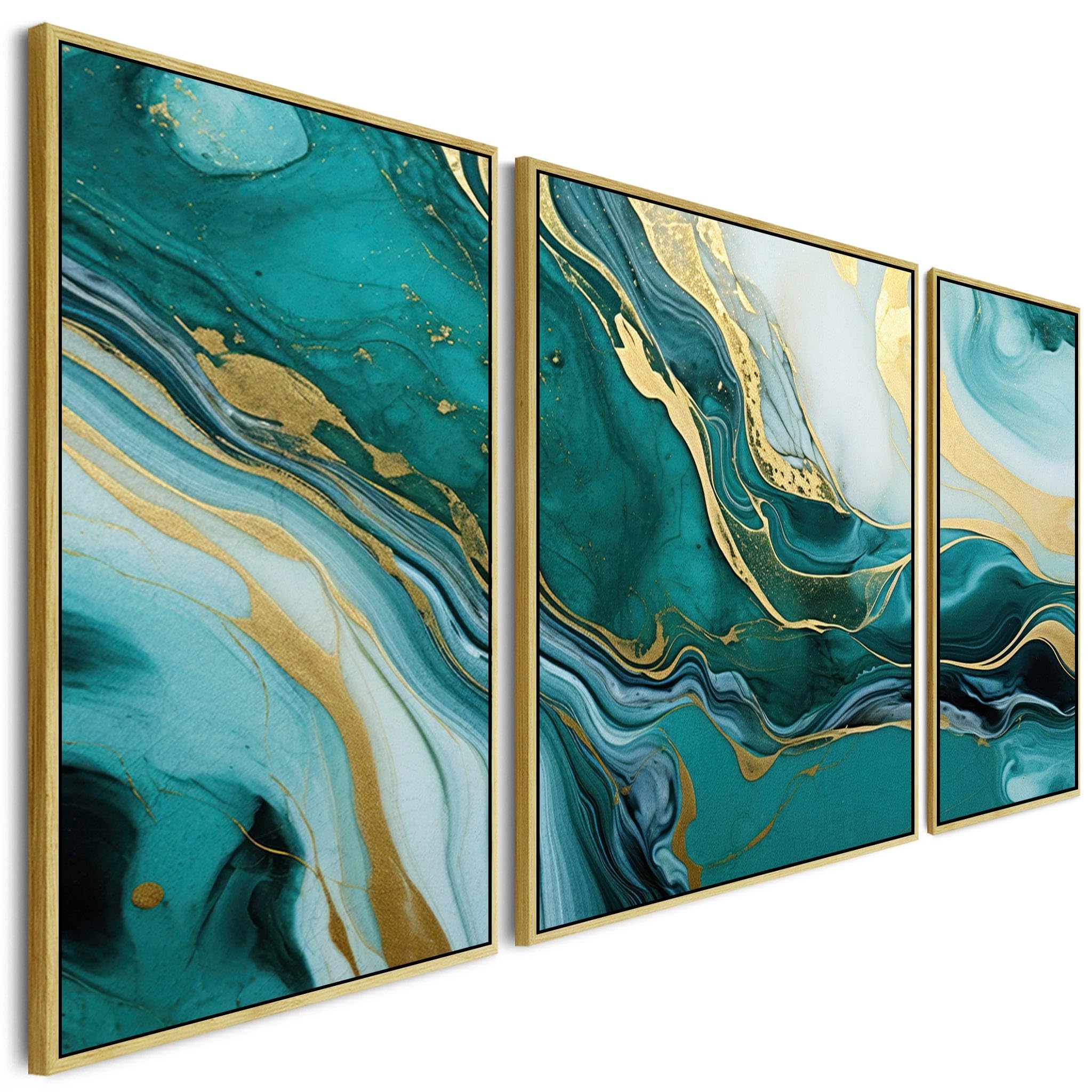 Wallfillers Extra Large Teal Gold Abstract Framed Canvas Wall Art - XXL 212cm Wide