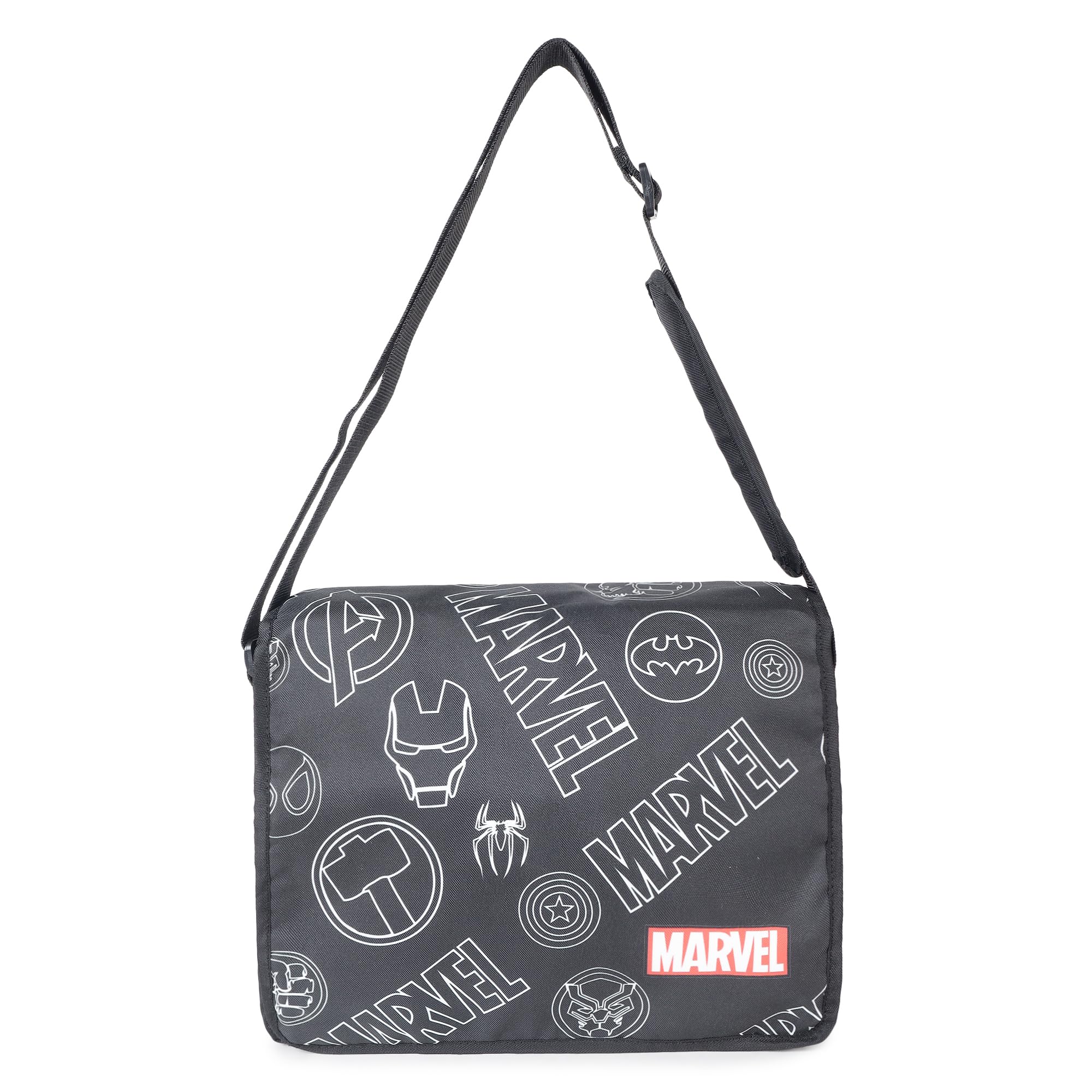 Marvel Avengers Sling Bag with Adjustable Strap | Black Messenger One Side Shoulder Carry-on | Multi-Pocket Crossbody Slim Chest Bag | Polyester Unisex Bag for Office, Travel, Daypack - 32 cm-image-34