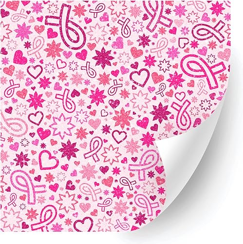 Vinilo de transferencia de calor con estampado de concienciación sobre el cáncer de mama con purpurina (flores de cinta rosa, 12 pulgadas x 3