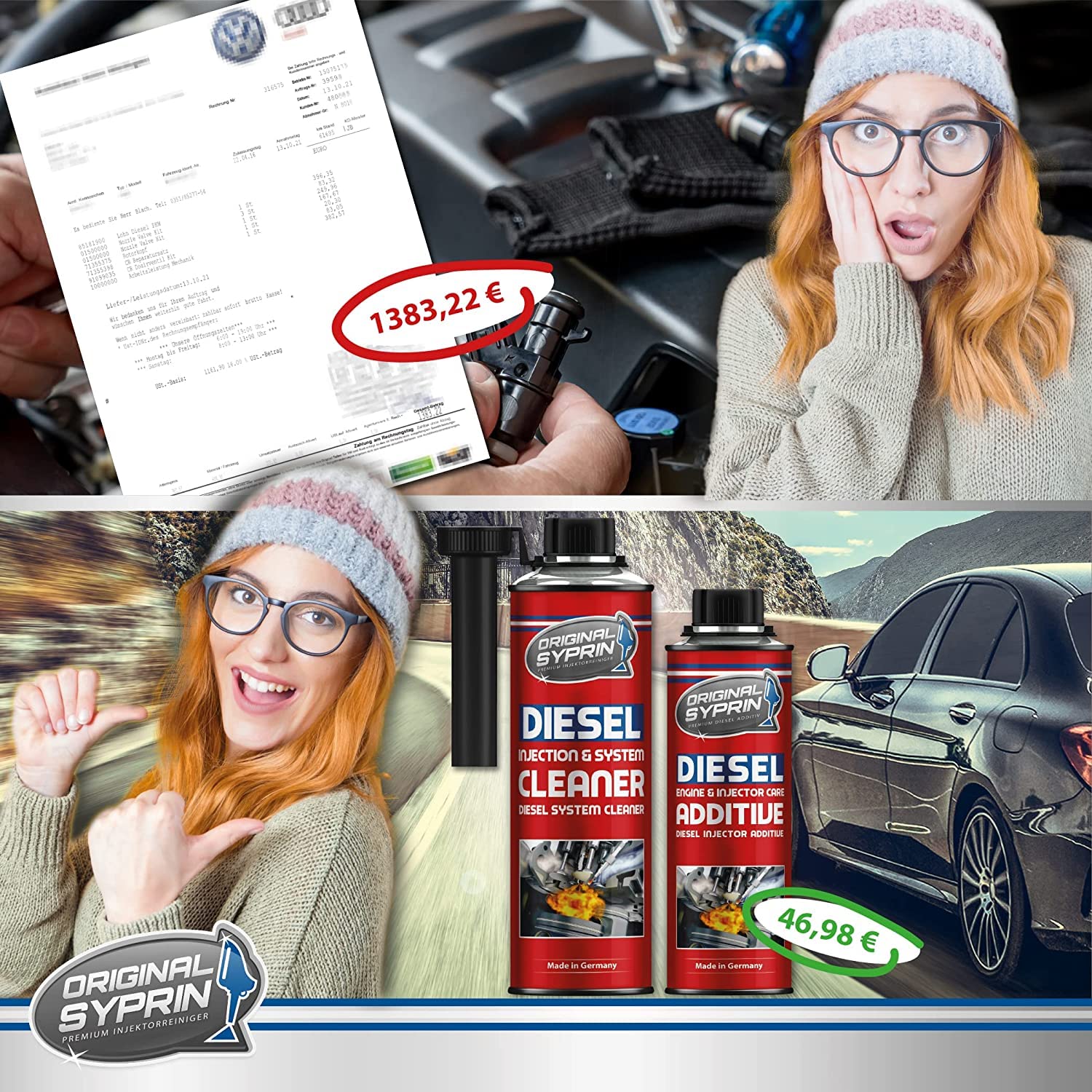 Nettoyant diesel Syprin original pour la performance des systèmes diesel, rinçage et nettoyage des injecteurs, buses d'injection 500 ml