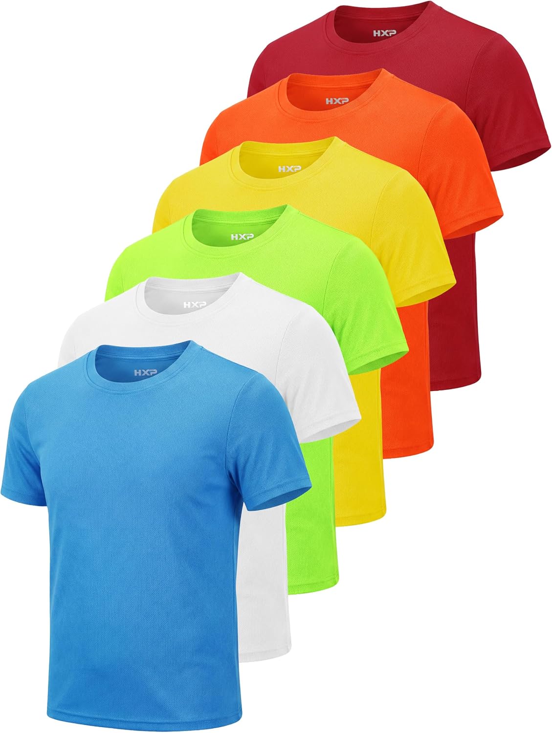 HXP 6 Pack Boys Mesh Athletic Shirts Youth Kids Dry-Fit T-Shirts Boys Activewear Short Sleeve Clothes for Kids Teens