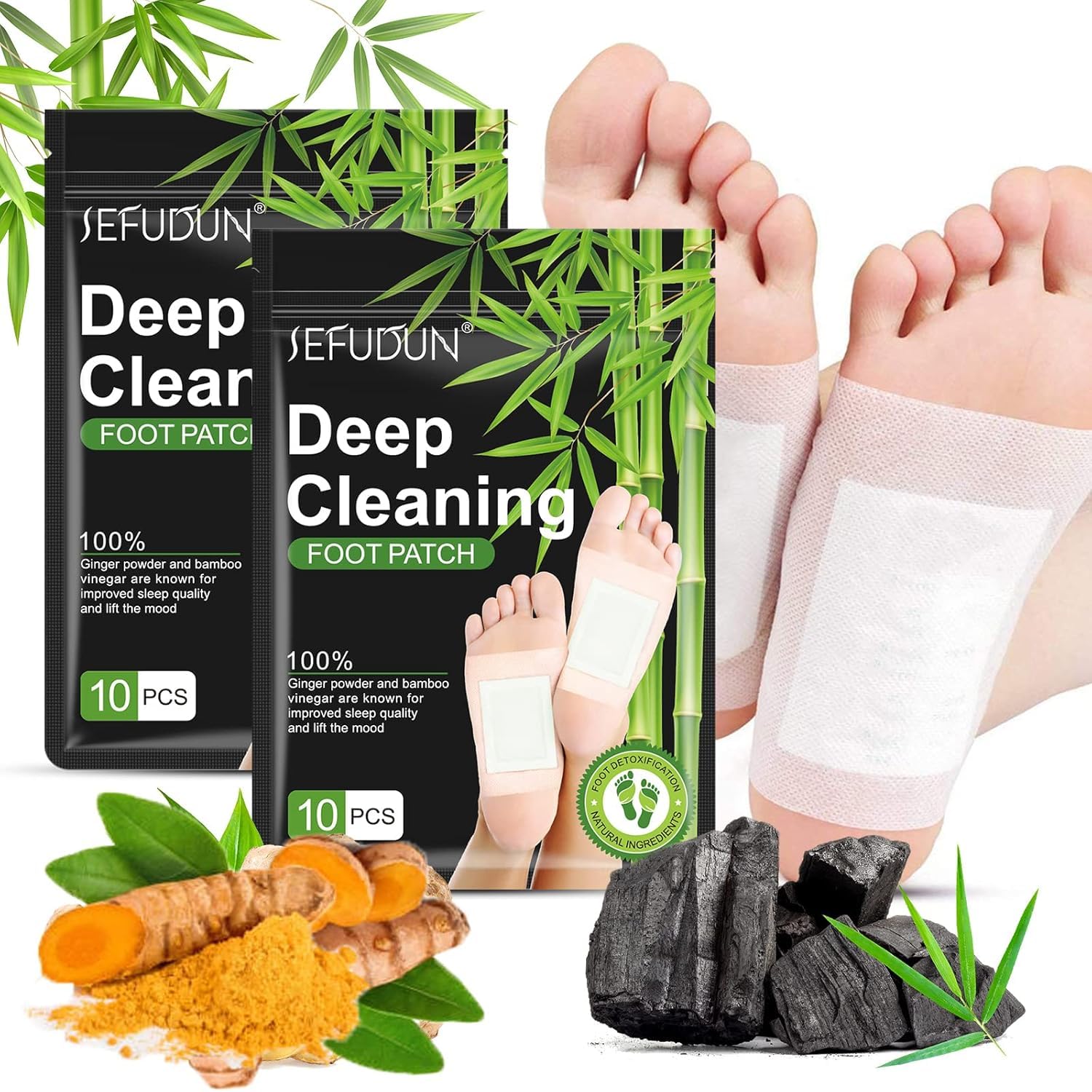 20 Pcs Foot Pads, Pure Natural Bamboo Vinegar Ginger Powder Foot Pad for Foot Care, Deep Cleansing Foot Pads Ginger-20pcs