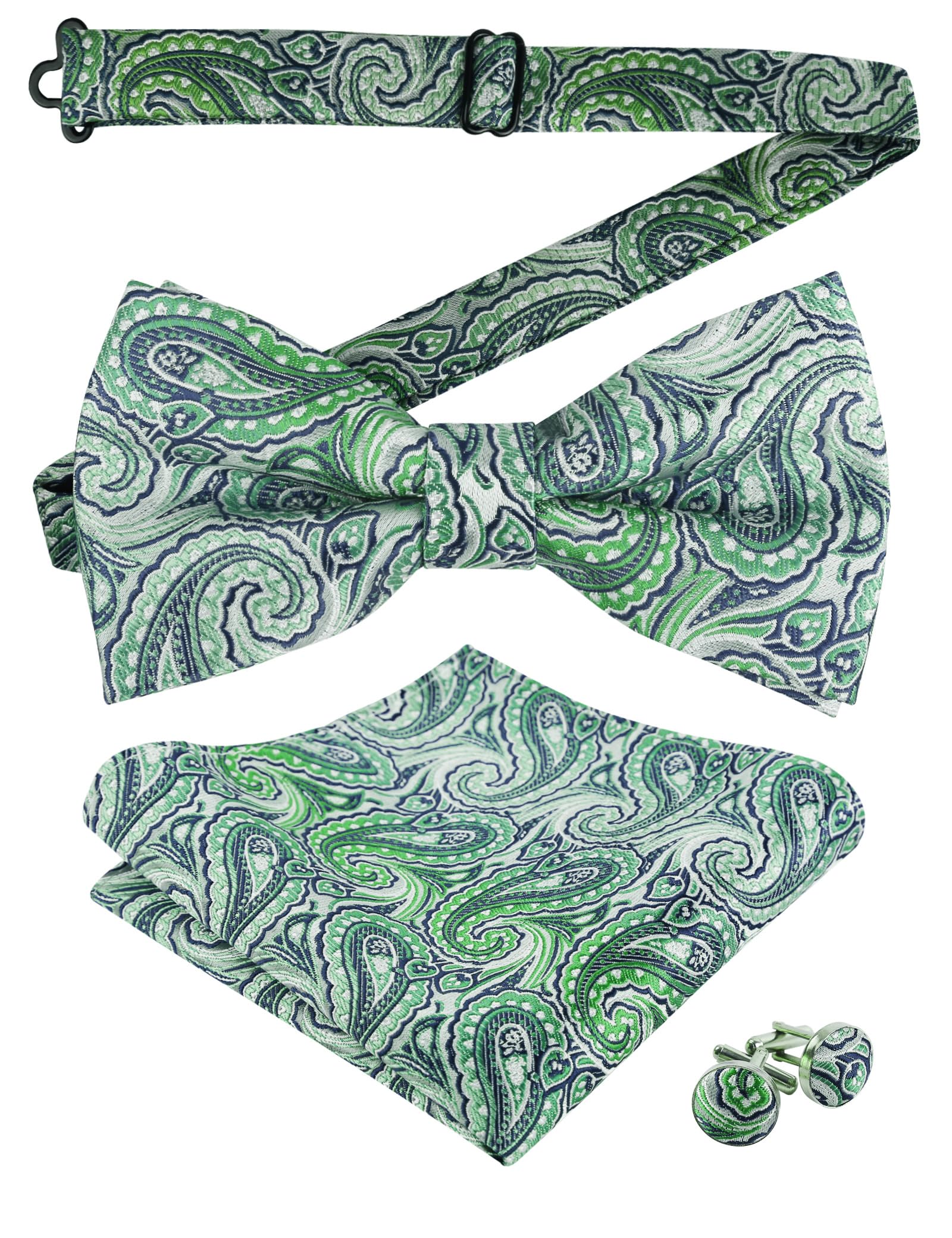 Alizeal Mens Paisley Bow Tie, Pocket Square, Cufflinks Set