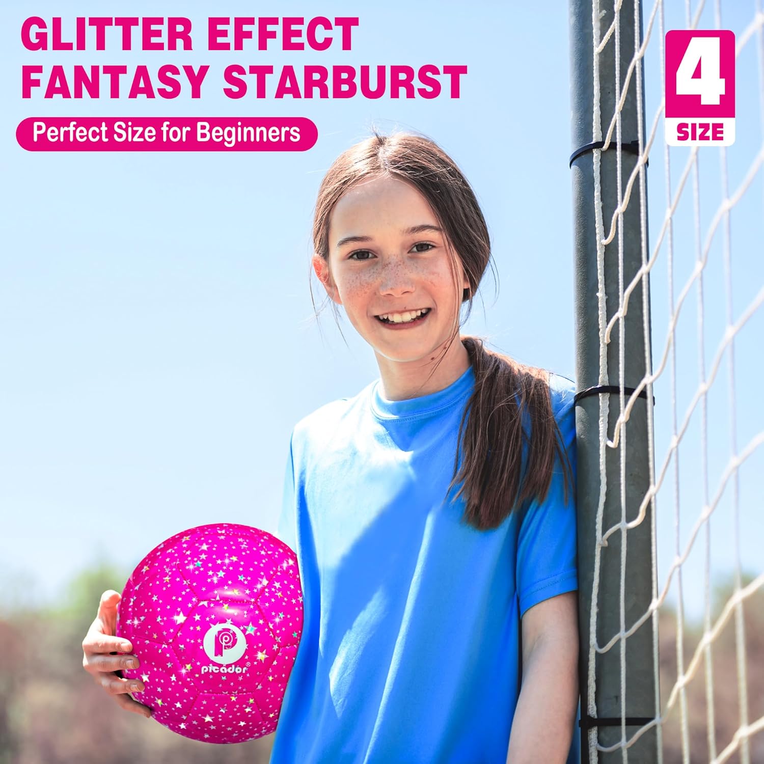 Picador Soccer Ball Size 4, Glitter Shiny Stars Soccer Balls for Kids Girls Boys Child 5-7 8-12 Gift Outdoors Sports Training Ball Recreation Playing Ball (Purple) - Image 3