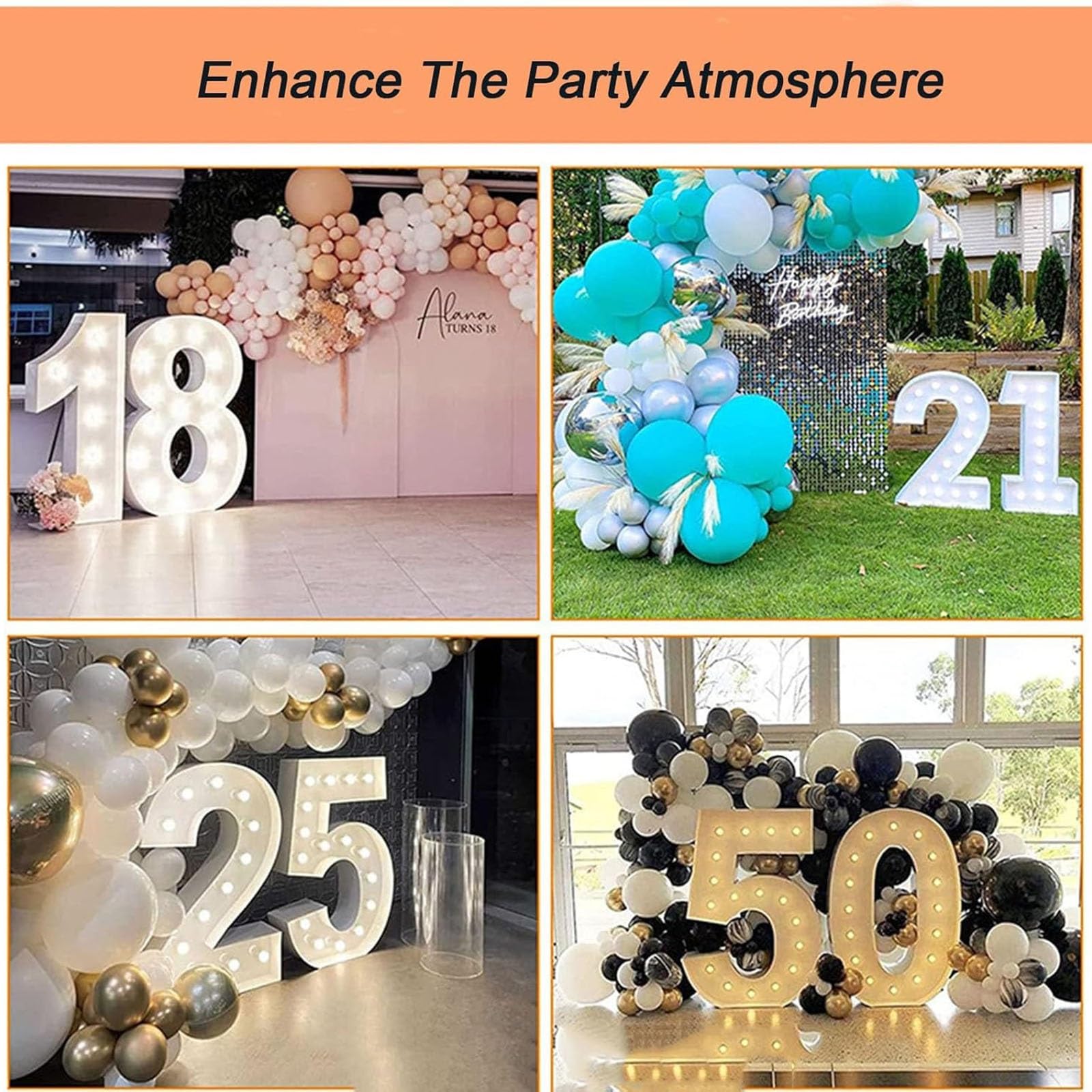 Números de marquesina de 48 pulgadas, decoración de cumpleaños, número iluminado del 0 al 9, luces LED cálidas/blancas, decoración, letrero luminoso for fiesta, boda, festival(Number 1,WHITE LIGHT)