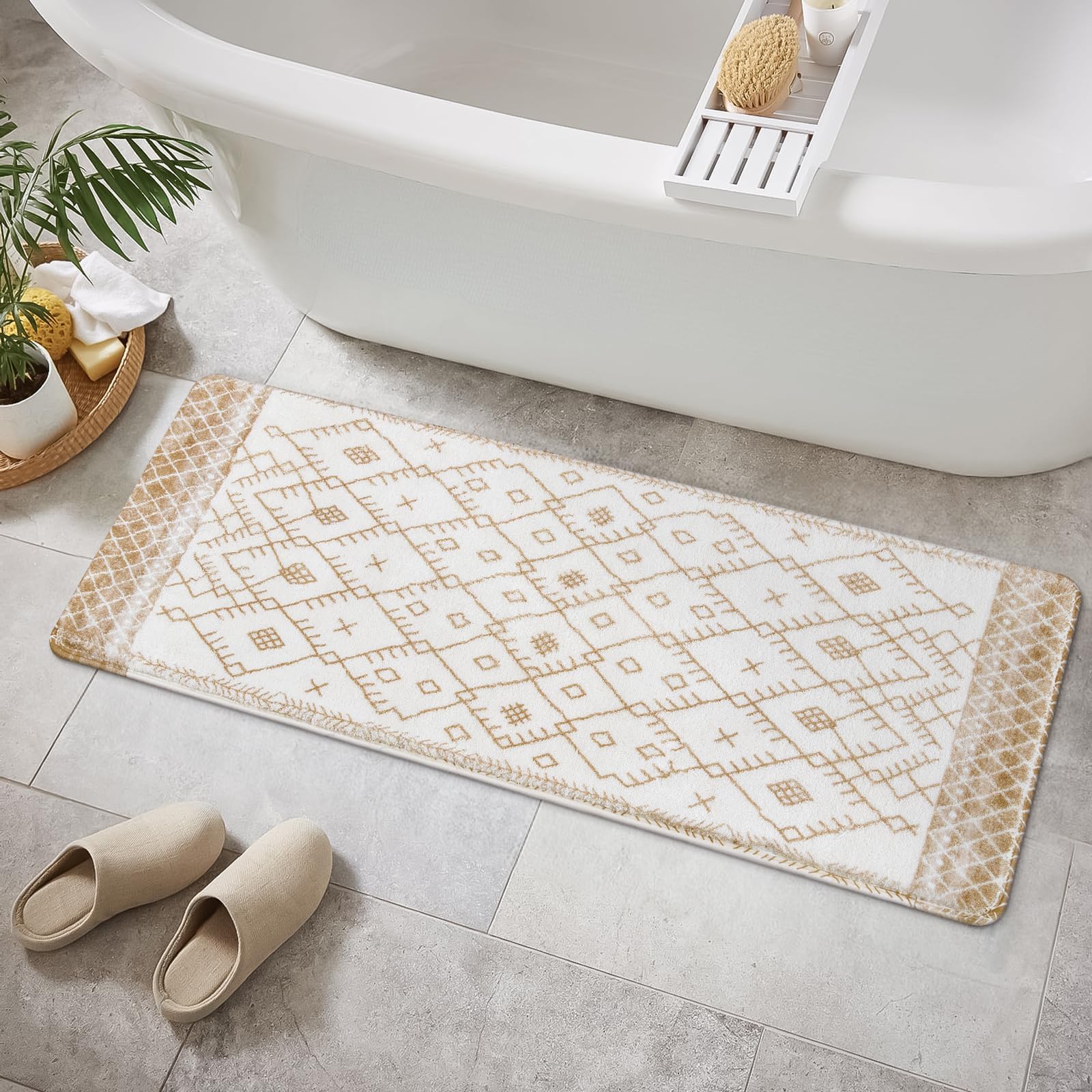 Geometry bath rug/ミヨシラグ Amazon.com: Uphome Bathroom Rug Runner, Moroccan Geometric