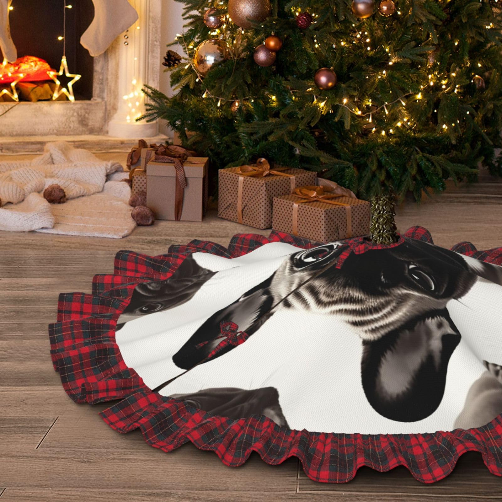 Jupe de sapin de Noël bouledogue français pour cacher le pied du sapin