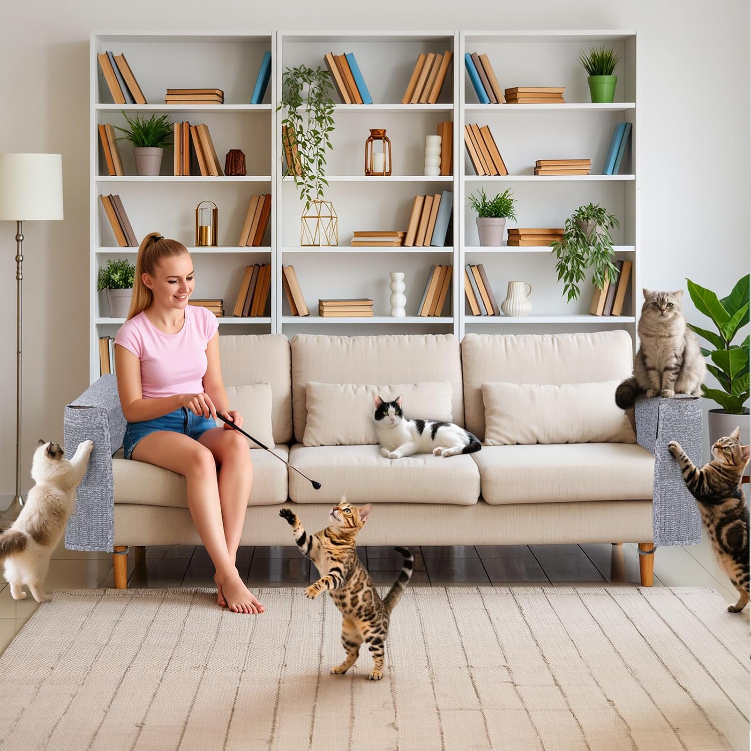 Cat Scratch Couch Protector with Sisal Mat,Couch Protector from Cat Claws,​Sofa Scratcher Furniture Protector,Fits Left & Right Arms | No Need to Choose a Side(Light Grey)