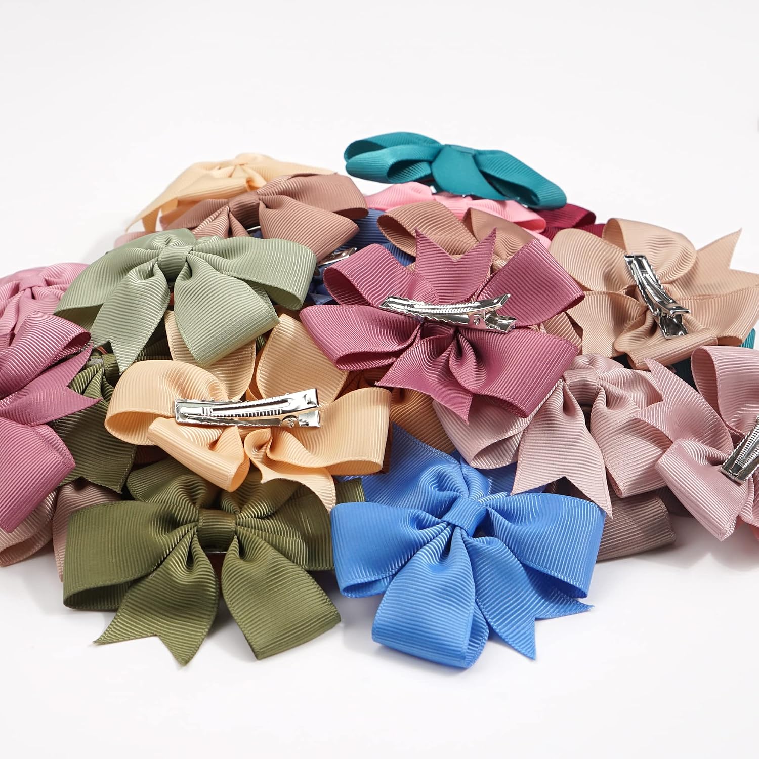 CÉLLOT 70Pcs 3 Inch Boutique Grosgrain Ribbon Pinwheel Hair Bows Alligator Clips for Baby Girls Toddlers Teens In Pairs