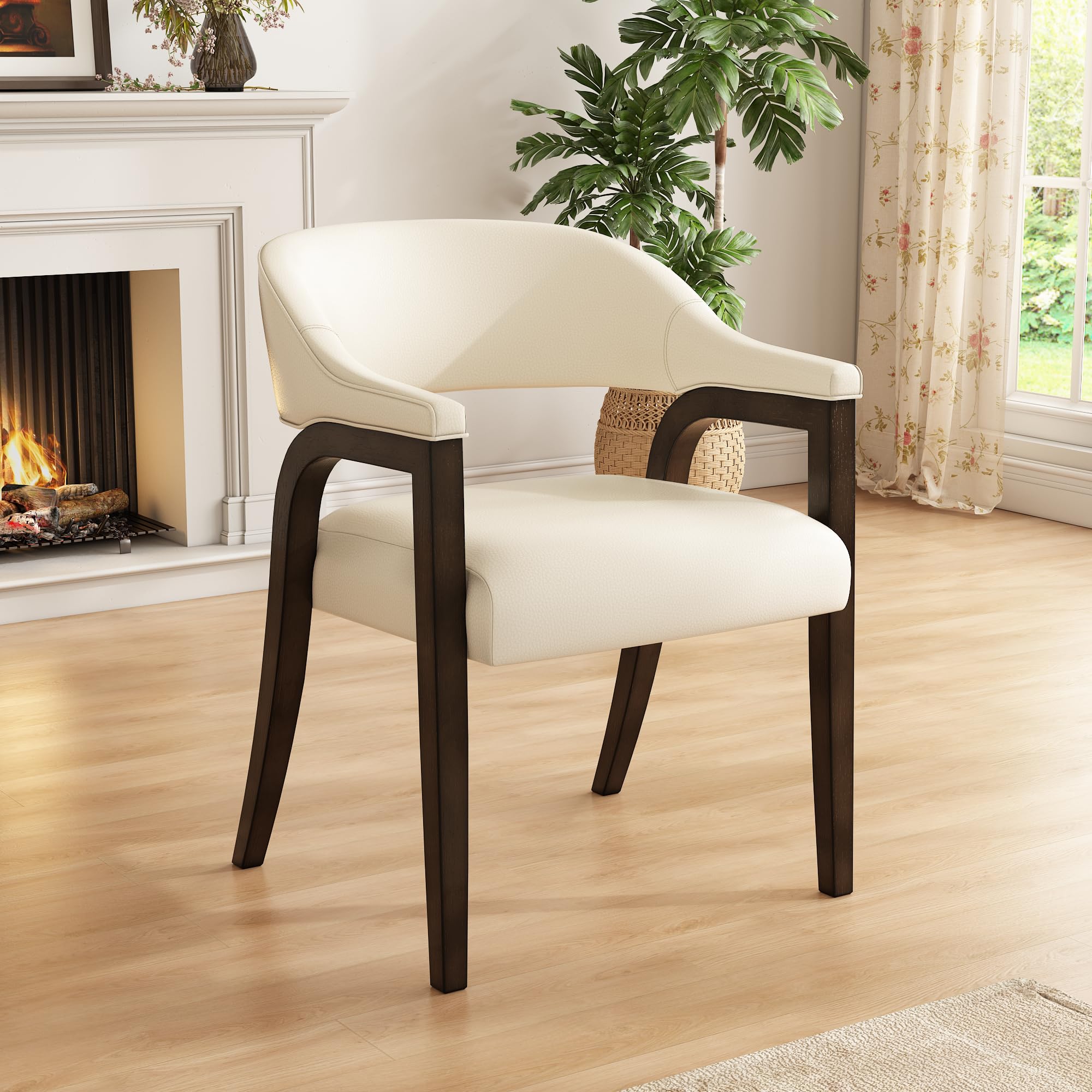 JESONVID Upholstered Barrel Dining Chair with Arms, 17.72" H Faux Leather Dining Room Chair with Open-Back & Wood R Legs Comfy Accent Side Chairs for