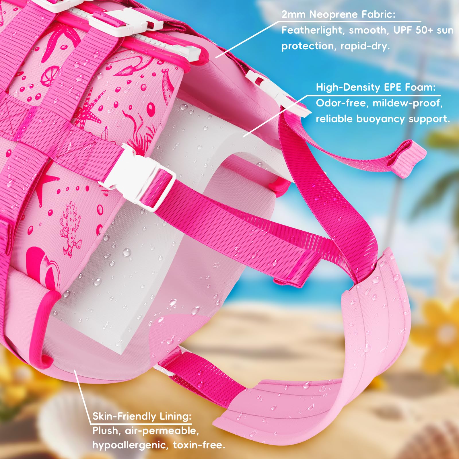 Chaleco de Natación para Niños, Flotador Ajustable, TÜV geprüft, Neopreno Suave,para Piscina Playa Clases de Natación