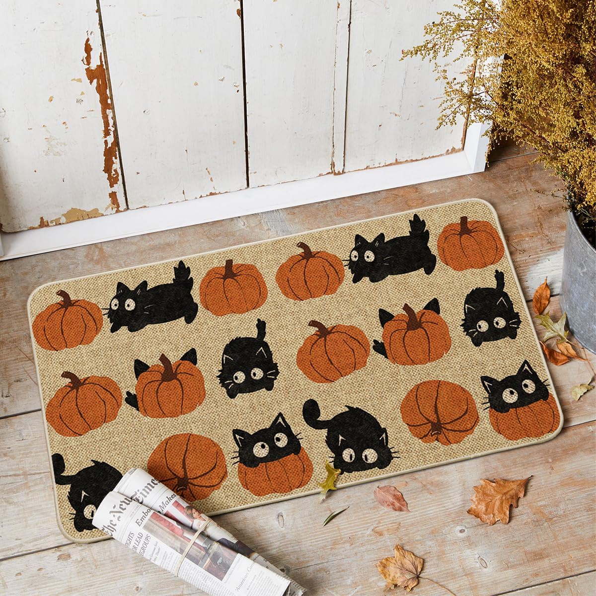 Artoid Mode Cute Pumpkin Balck Cat Fall Doormat 17x29 Inch