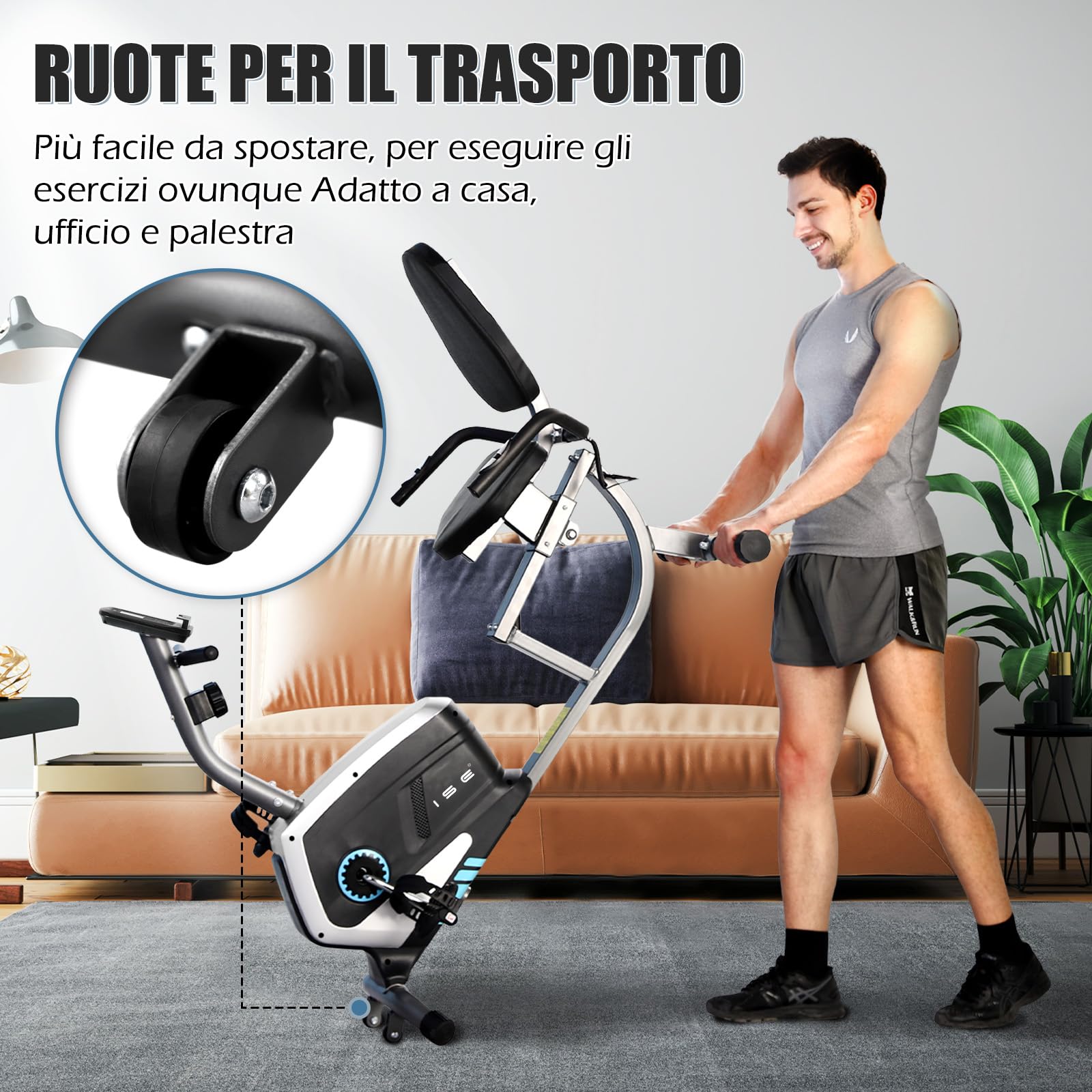 ISE Cyclette da Seduta Magnetica con Schienale, Cyclette Orizzontale da Casa con Resistenza Regolabile Schermo LCD Supporto per Smartphone