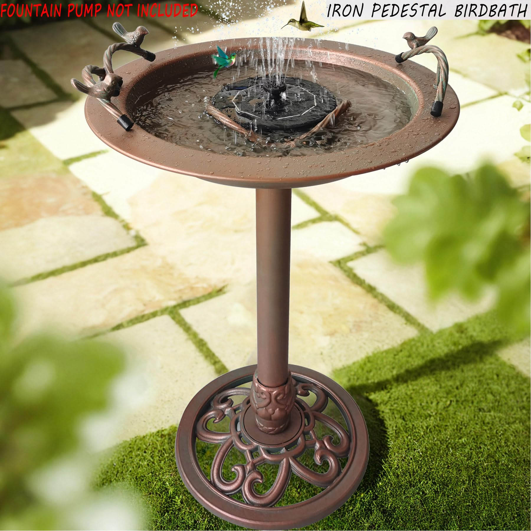 BSTGIFTS Vogeltränke aus Metall – Gusseisen-Vogeltränke 72,4 cm hoch, Vogeltränke für Wasserbrunnen, Vogelfutterschale für Hof, Terrasse, Rasen-Dekor (Brunnenpumpe nicht im Lieferumfang enthalten)