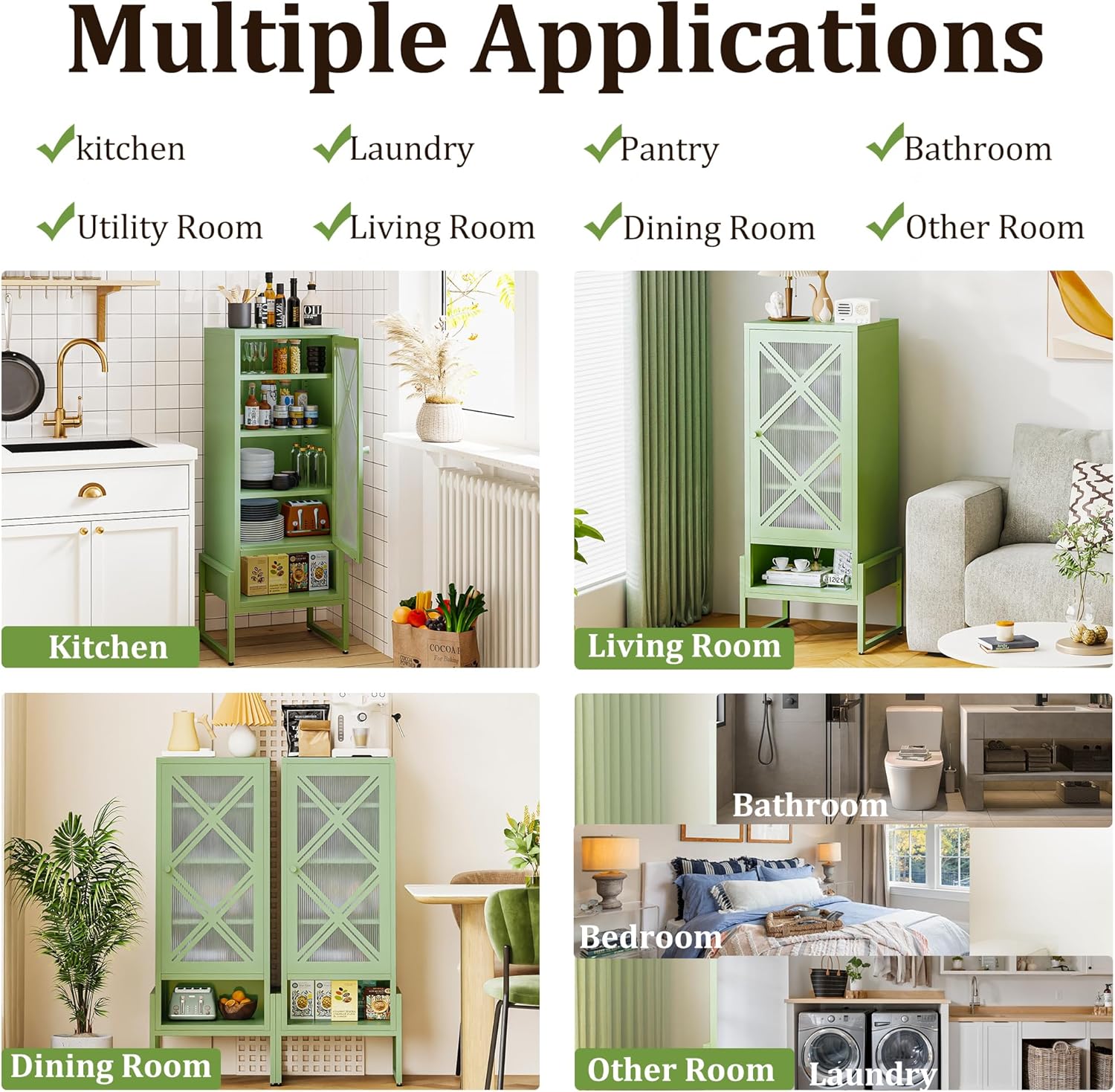 Outdoor Storage Cabinet, Heavy-Duty Metal Patio Cabinet with Waterproof & Rust-Resistant Coating, 3 Adjustable Shelves, Raised Base for Balcony, Backyard, Porch & Garden (Sage Green)
