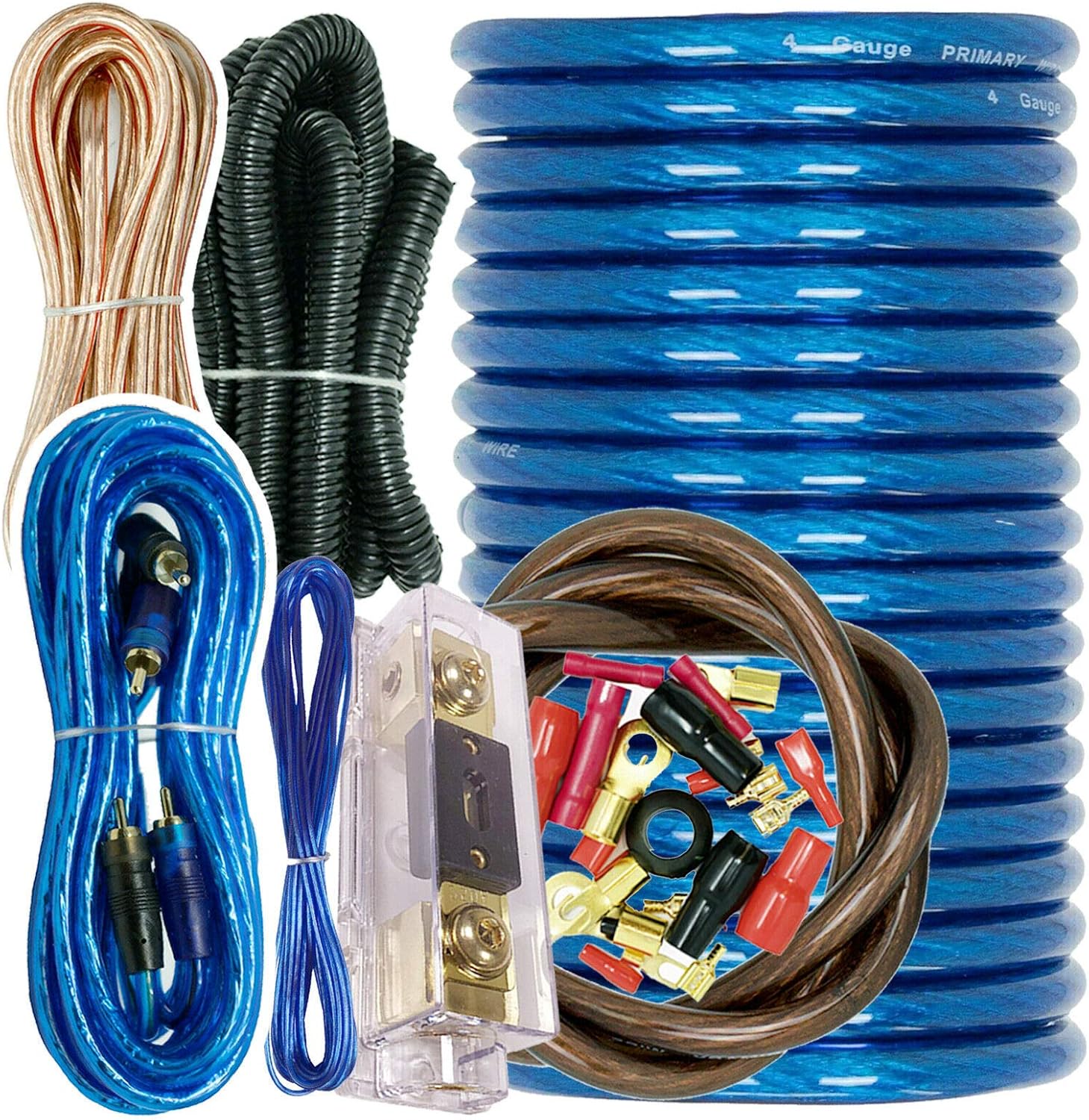X-Brand SX-BCC4AB-BLUE Complete 3500W 4 Gauge Amp Kit Amplifier Install Wiring Kit Premium 3 Feet FT 4 Gauge GA Ground Cable/Inline AGU Fuse Holder & 80A Fuse Included