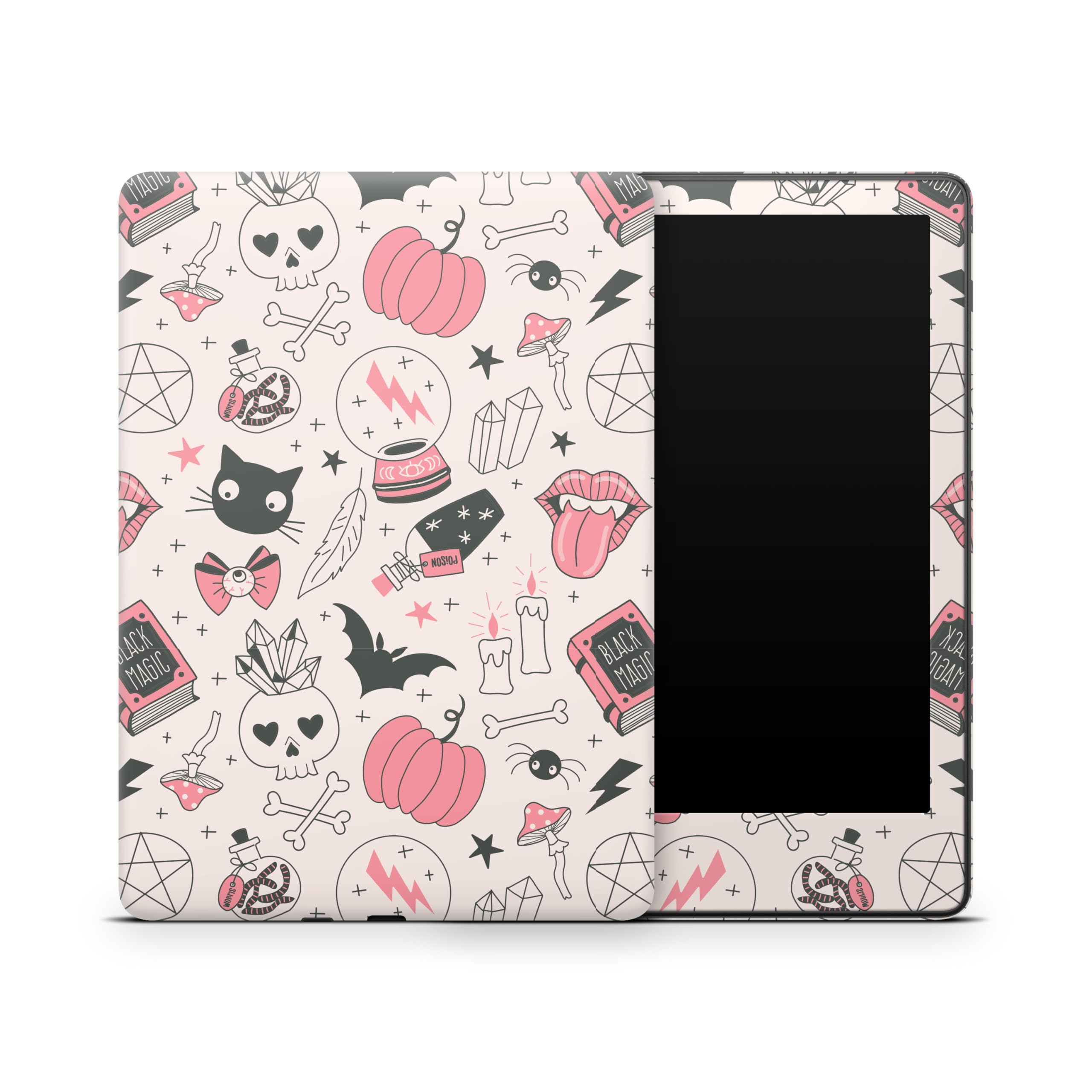 ZOOMHITSKINS Glitter Kindle Skin Compatible with Kindle Paperwhite Gen 12 (2024), Magical Pinky Halloween Black Cat Pink Cute, Easy Bubble-Free 3M Vinyl Decal, Made in The USA