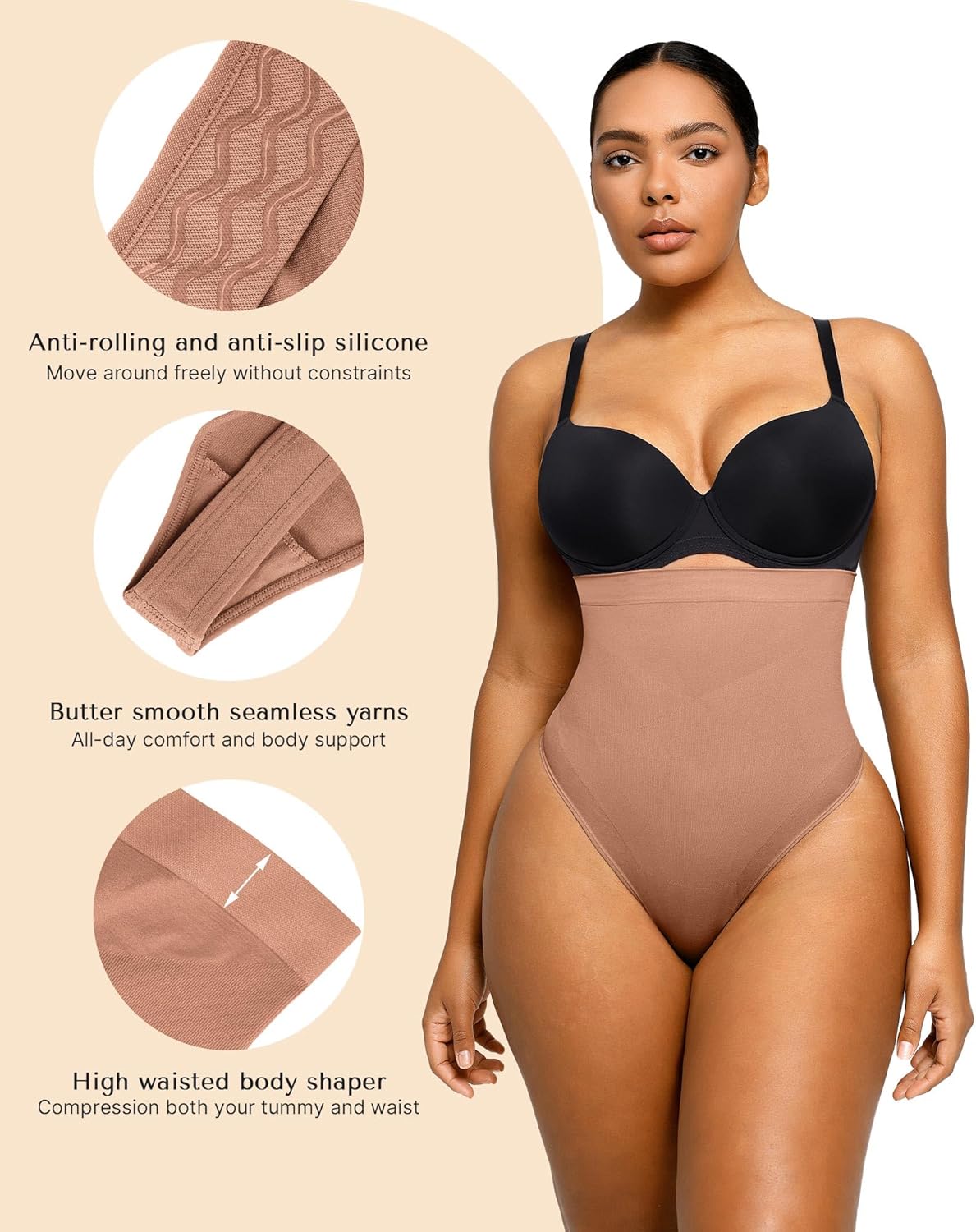 SHAPELLX Womens Shapewear Thong Tummy Control Seamless Waist Slimmer Panties Waist Cincher Shapewear Girdle Body Shaper - Image 2