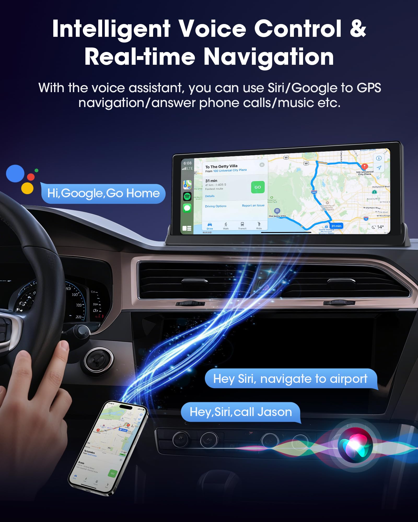 2026 Esclusività Schermo Carplay Auto Android Auto Wireless con Staffa di Supporto Touchscreen da 10,26 Pollici Schermo Autoradio Car Play con Telecamera di Retromarcia Navigazione GPS Siri/Goo-gle