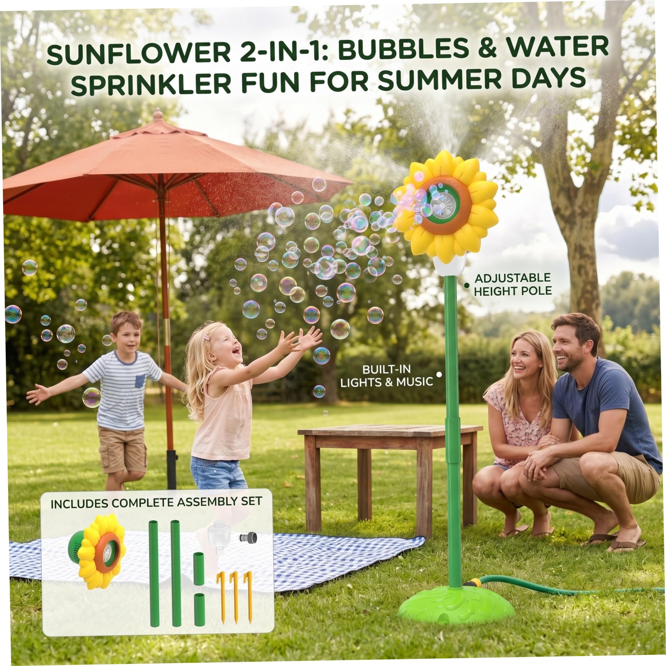 Automatische Seifenblasenmaschine Automatische Seifenblasenmaschine für Kinder, Sonnenblume Stehfackel mit Spray, Lichtern & Musik Gelb