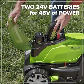Greenworks 48V (24V x 2) 17 Cordless (Push) Lawn Mower (200+ Compatible Tools), (2) 4.0Ah Batteries and Dual Port Rapid Charger Included