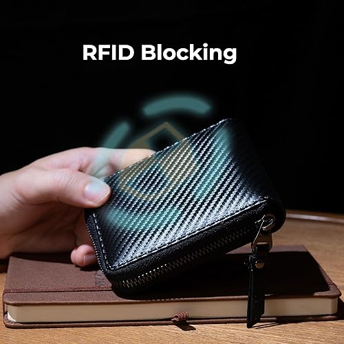 Miniatura 3 de Alldaily Carteras de bloqueo RFID para hombres con cremallera plegable RFID tarjetero (negro)