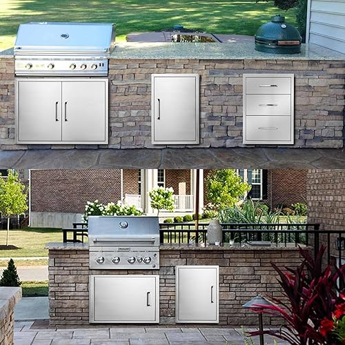 Miniatura 9 de Atatod Puerta de cocina al aire libre, puerta de acceso de cocina al aire libre de 17 "W23 H, barbacoa de acero inoxidable puerta única, se puede