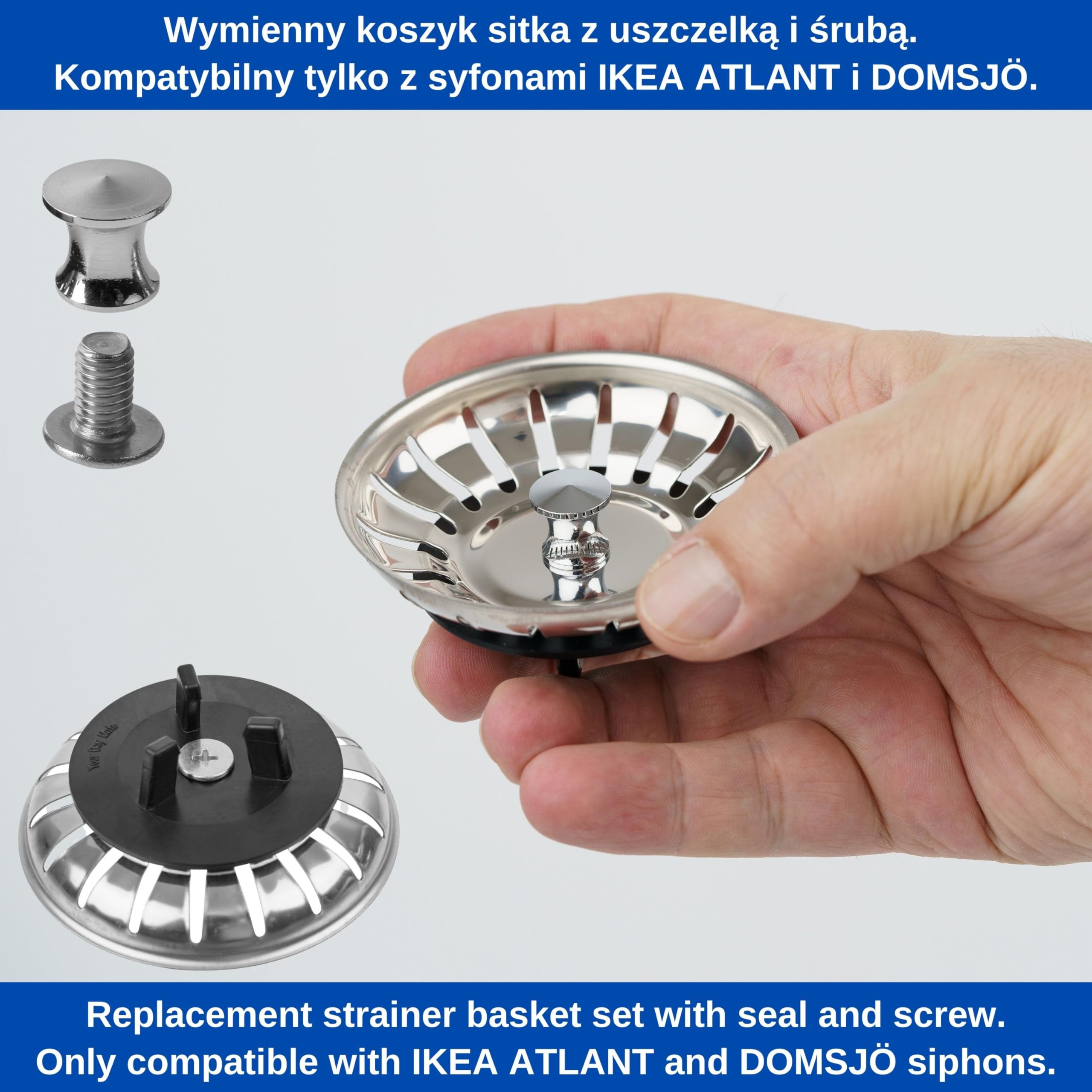 Koszyk sitka do zlewozmywaka, 2 szt, Ø 79,3 mm, kompatybilny z syfonami IKEA ATLANT i DOMSJÖ, koszyk sitka z gumową uszczelką na trzech nóżkach, część zamienna do zlewozmywaka Atlant i Domsjö