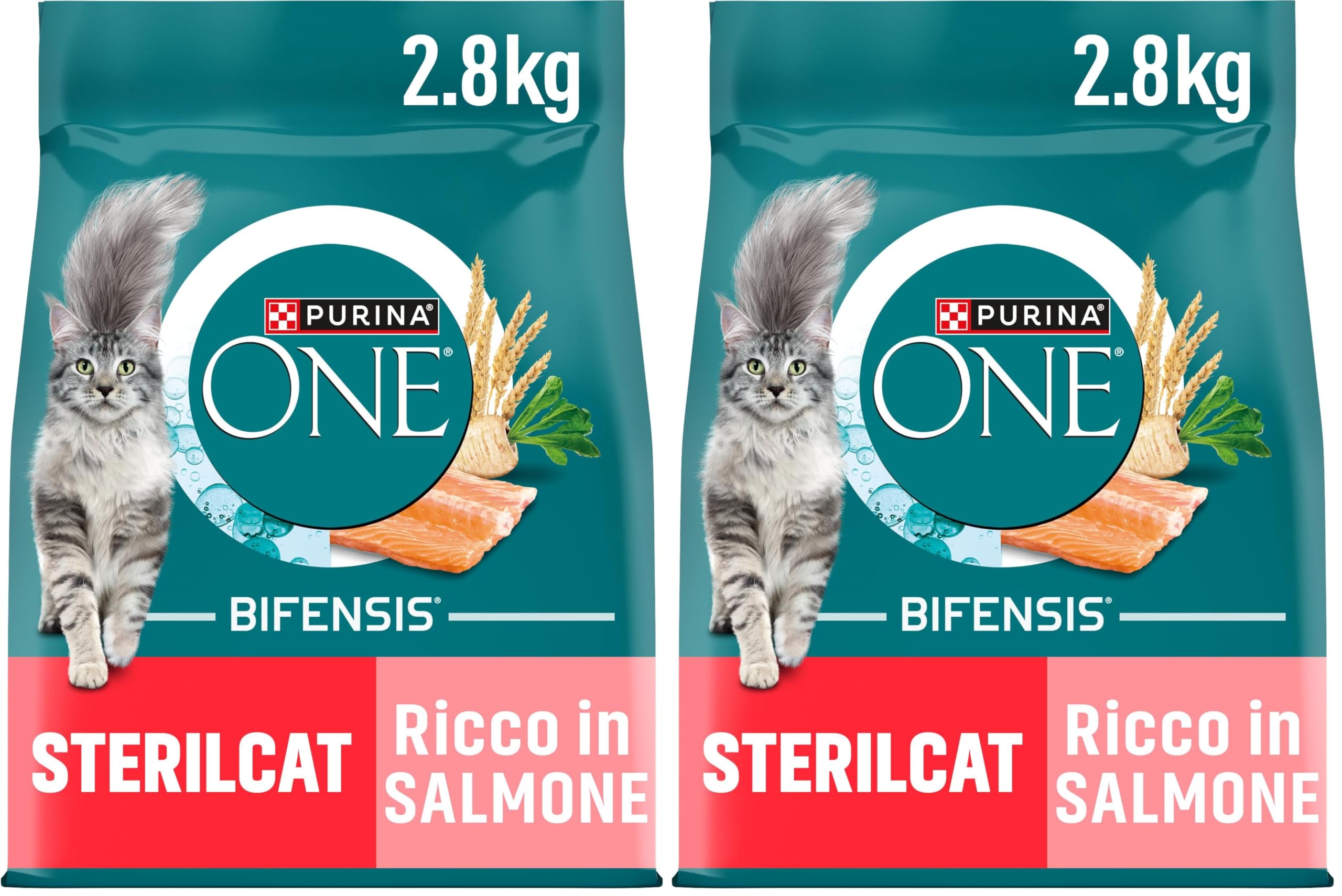 PURINA ONE Bifensis Adult Sterilized Cat Food with Salmon, 2.8 kg Bag (Pack of 2)