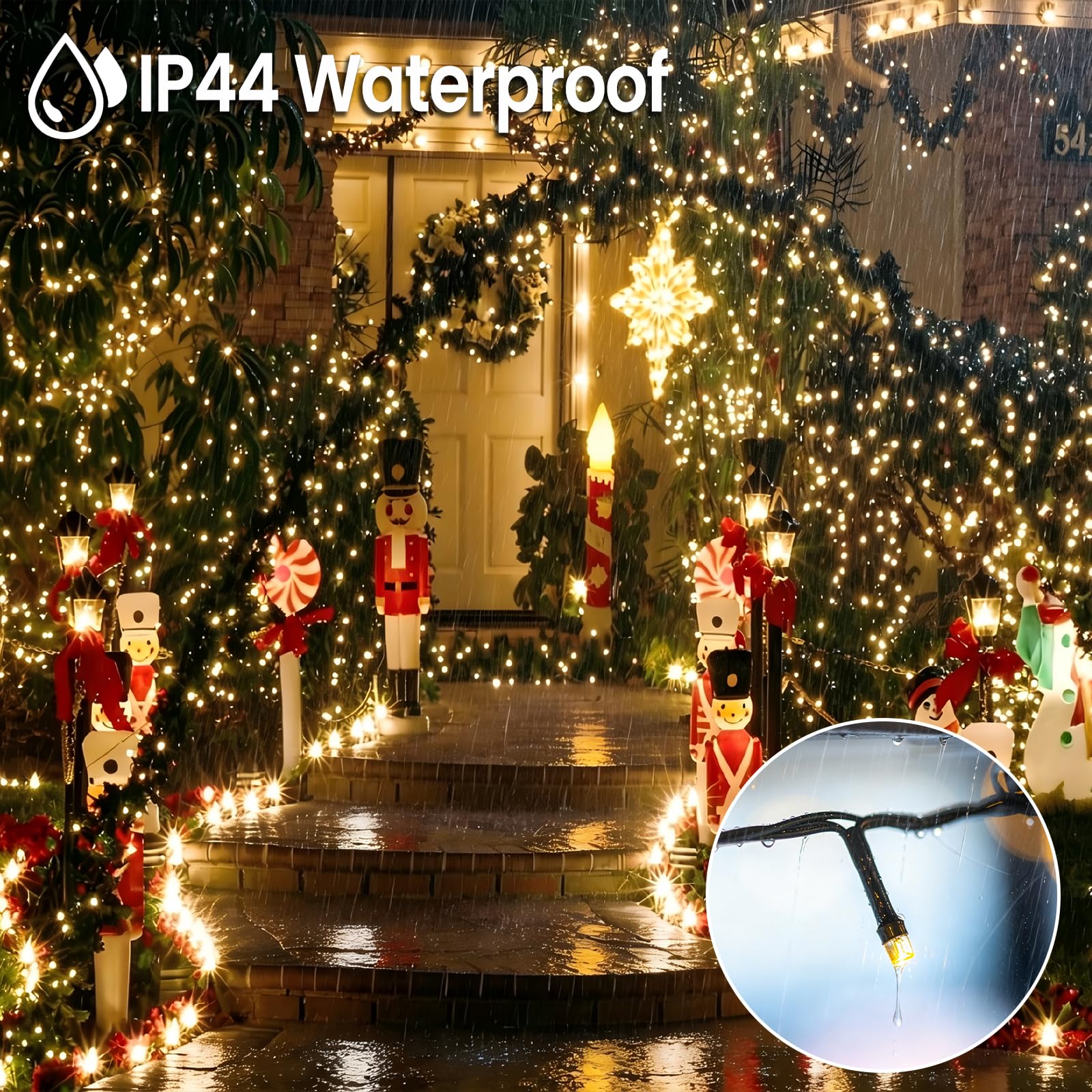 Guirnalda Luces Exterior/interior, 8 modos de luz + temporizador + memoria, Impermeable Luces Decoración de fiestas, Balcón, Jardín, Arbol de Navidad, 100m 1000LEDs, Blanco Cálido