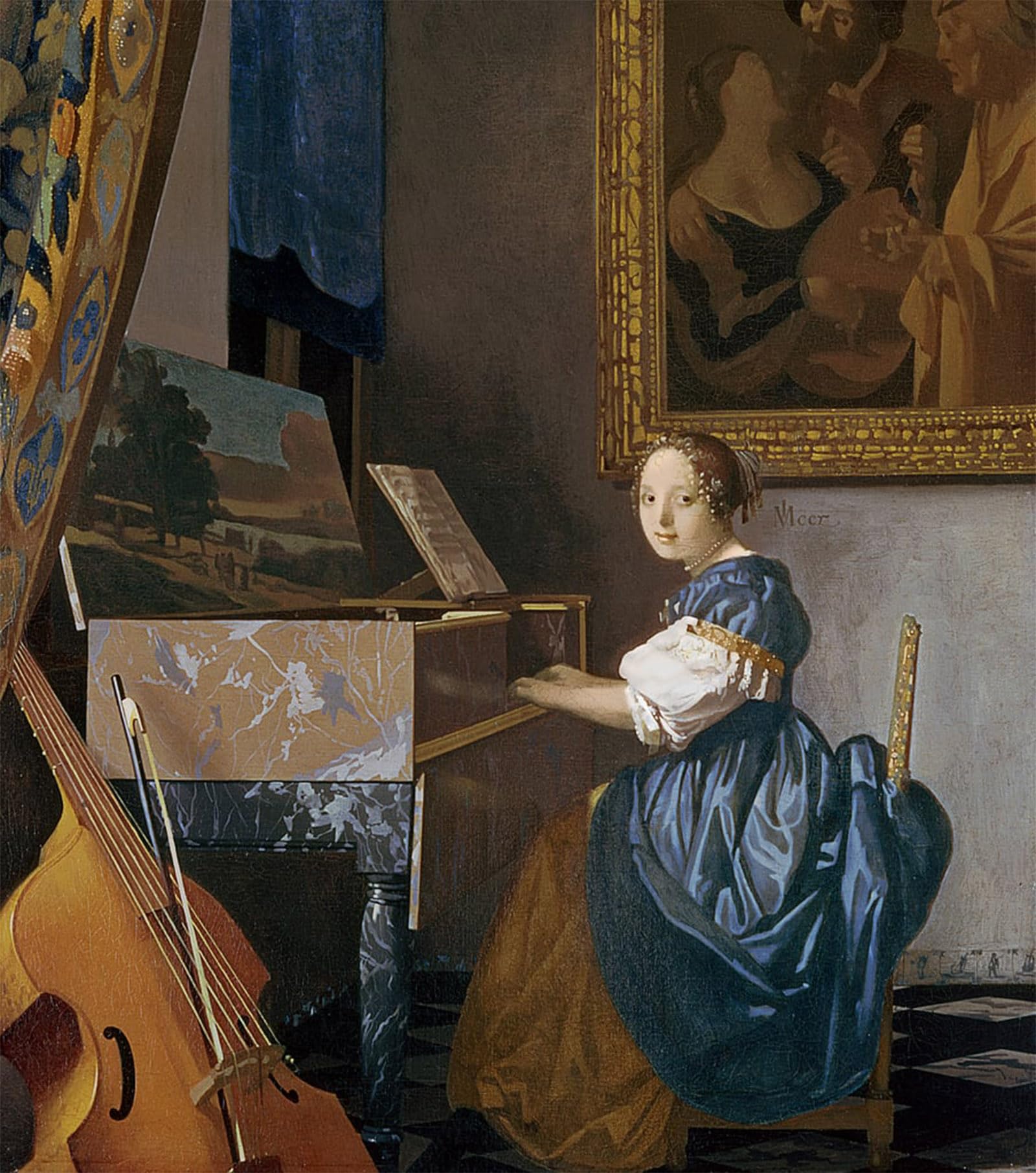 POSTERIIk Vintage Art Print Images Pictures Print A young lady seated at a Virginal. by Jan Vermeer van Delft Modern Colour Posters for Office Home Decor 60x90cm