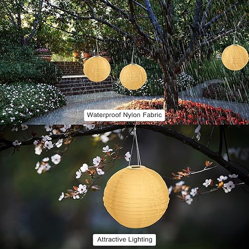 Miniatura 4 de Faroles chinos solares colgantes – Juego de 2 faroles solares de nailon impermeable para exteriores, jardín, patio, cochera, patio, decoración de