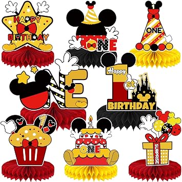 Mouse Table Honeycomb Centerpieces,Cartoon Mouse Themed Table Topper Decor One Year Old Birthday Party Supplies8 Pcs