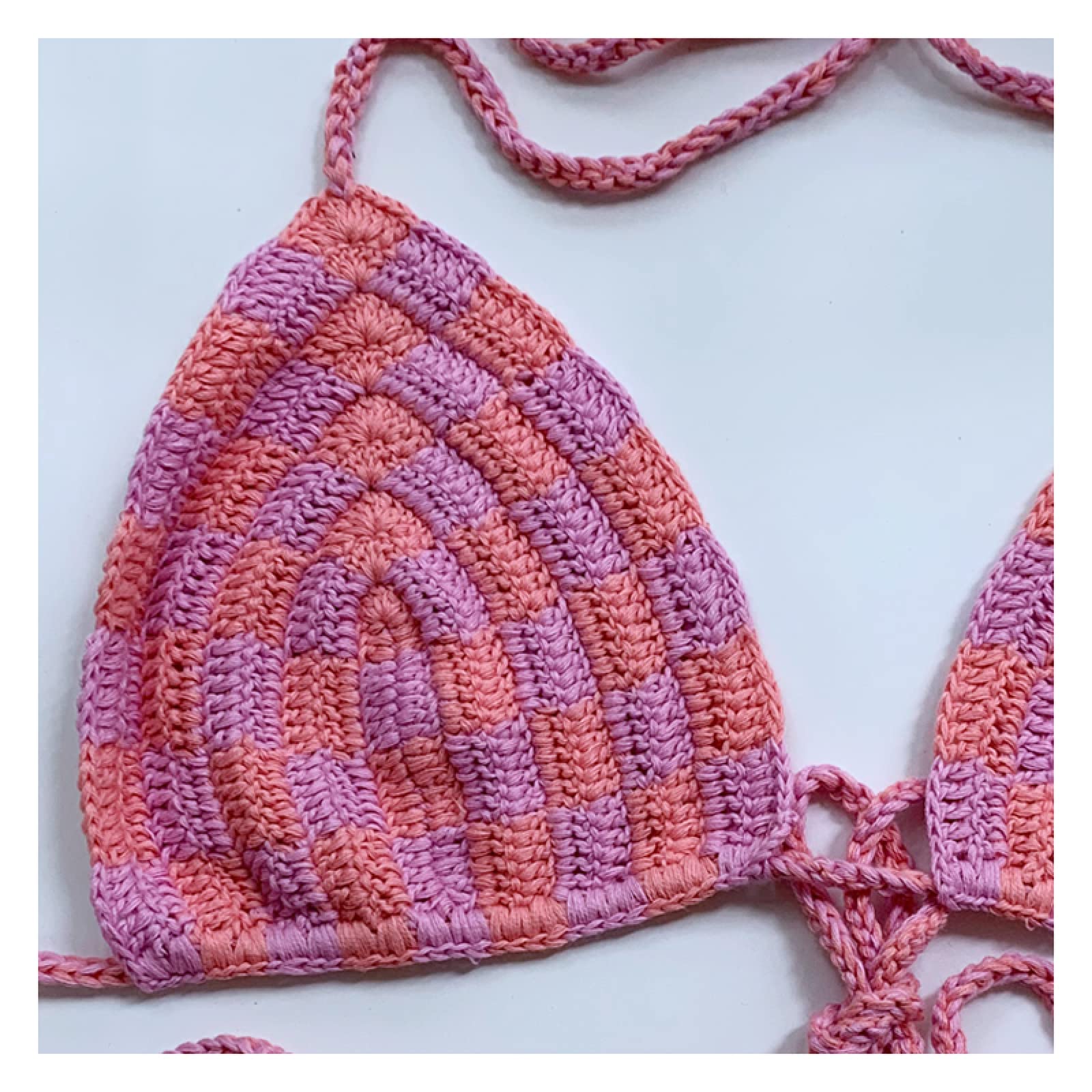 Conjunto De Bikini Rosa Traje De Baño De Copa Ajustable De Ganchillo Hecho A Mano Traje De Baño Sexy De Verano Sin Espalda Dividido Ropa De Playa Lencería