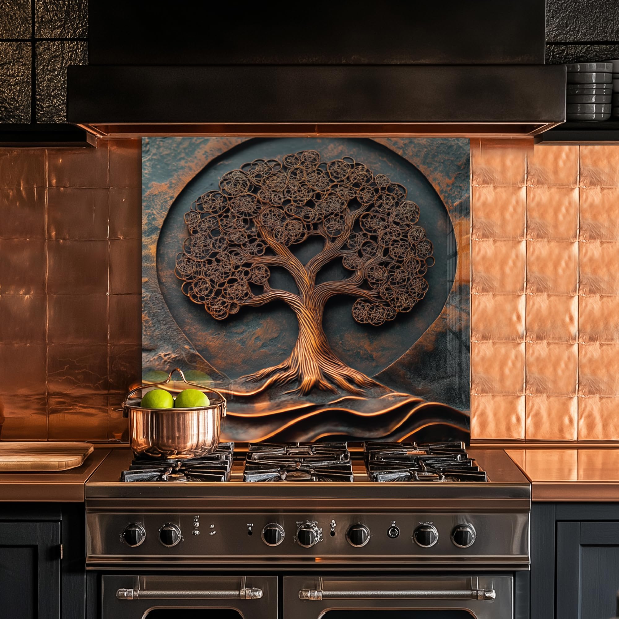 Roggmard Tempered Glass Kitchen Backsplash, Tree of Life Stove Back Top Cover, Splashback Tile, Kitchen Sink Cover Splash Guard, Home Kitchen Decor (30x30''-(76x76cm))