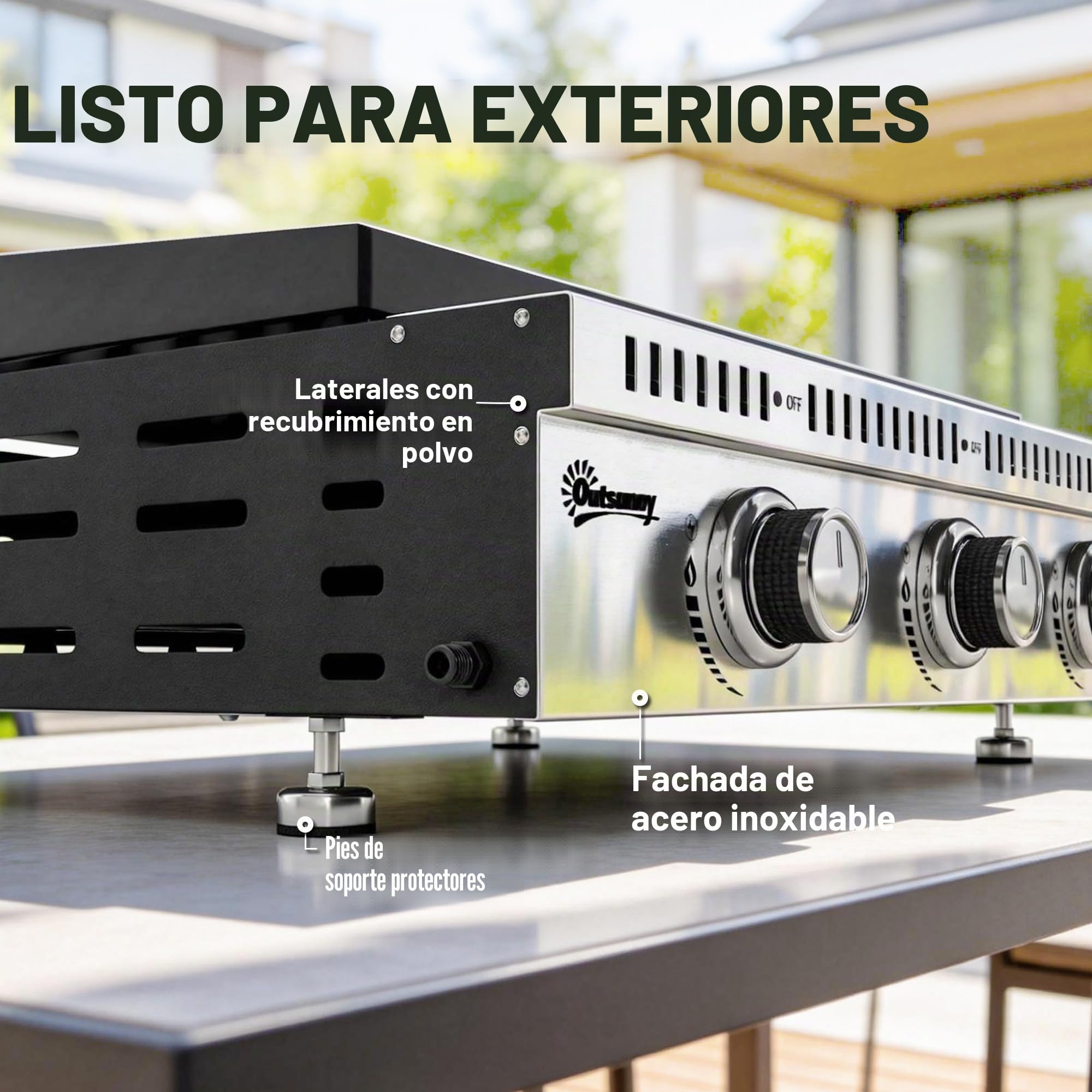 Outsunny Barbacoa de gas, 9 kW, 3 quemadores, acero inoxidable, superficie de parrilla 56,5 x 33 cm, con recogedor de grasa, propano/butano/GLP, portátil para camping, picnic y terraza, negro