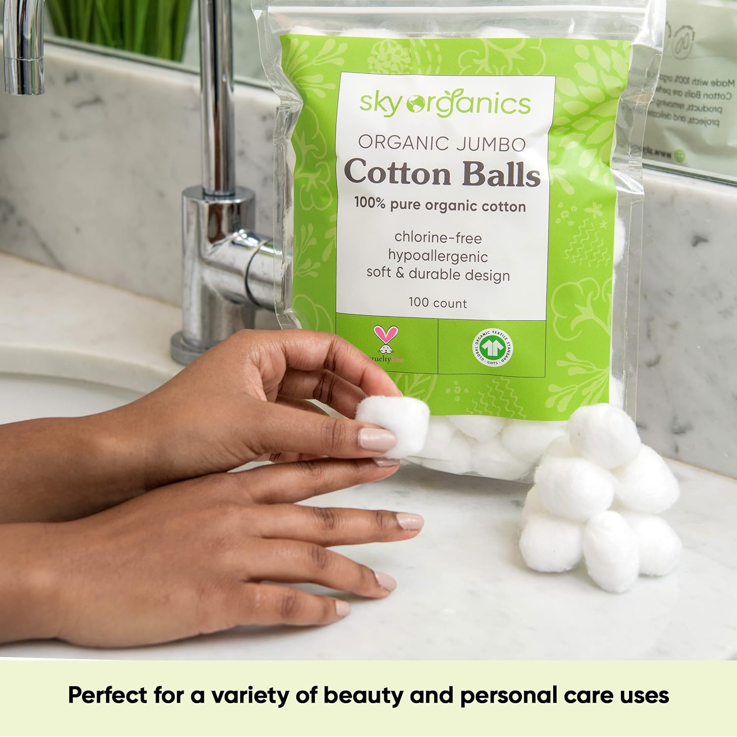 Cotton Balls Organic by Sky Organics (300 ct. 3x100), Fragrance & Chlorine-Free Cotton Balls, 100% Biodegradable Jumbo Absorbent Jumbo Cotton Balls, Cruelty-Free Cotton for Nail & Make-up Removal : Beauty & Personal Care