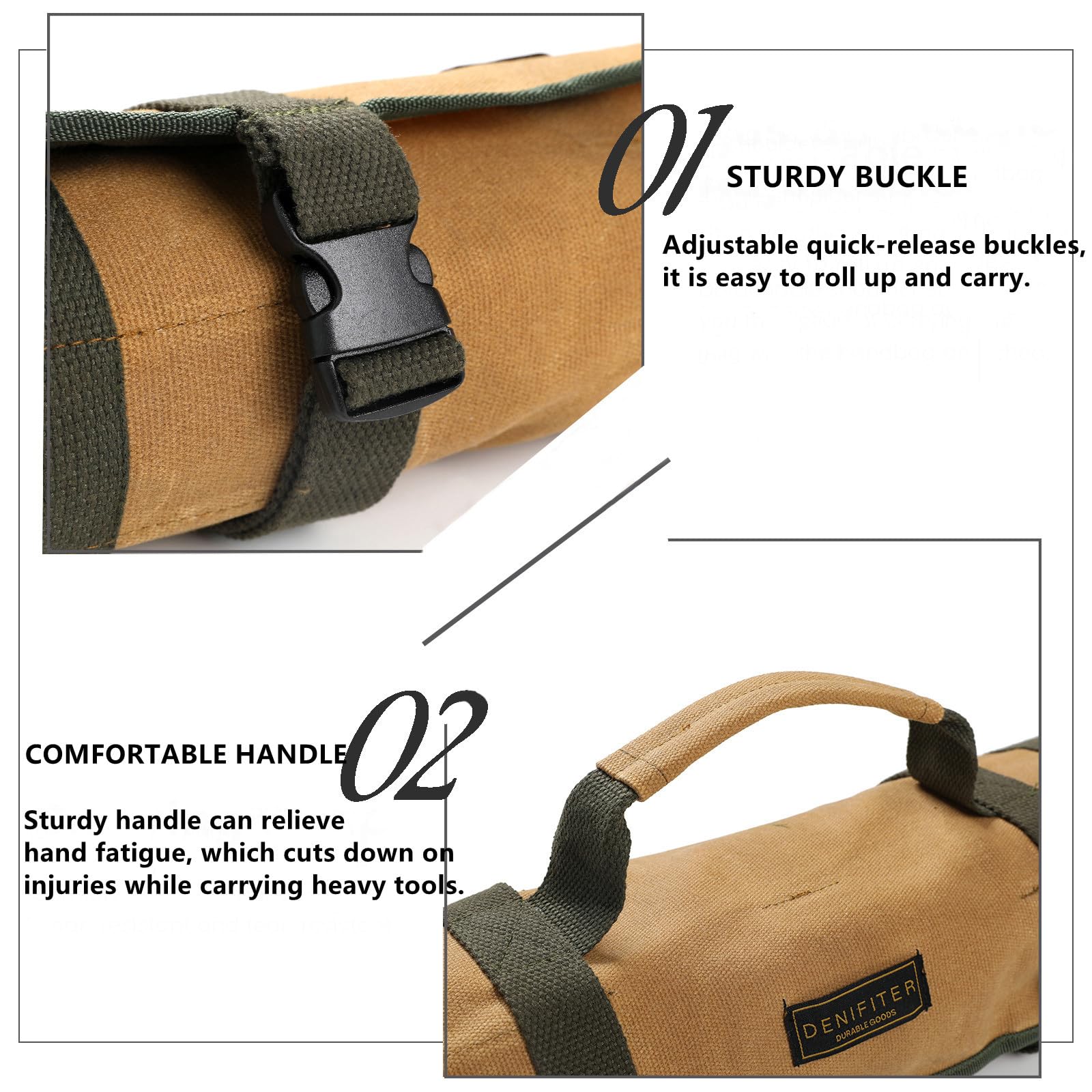 Wrench Tool Roll, Heavy Duty Waxed Canvas Multi-purpose Tool Pouch Bag with 25 Pockets, Easy Storage, Durable (Khaki) - Image 3