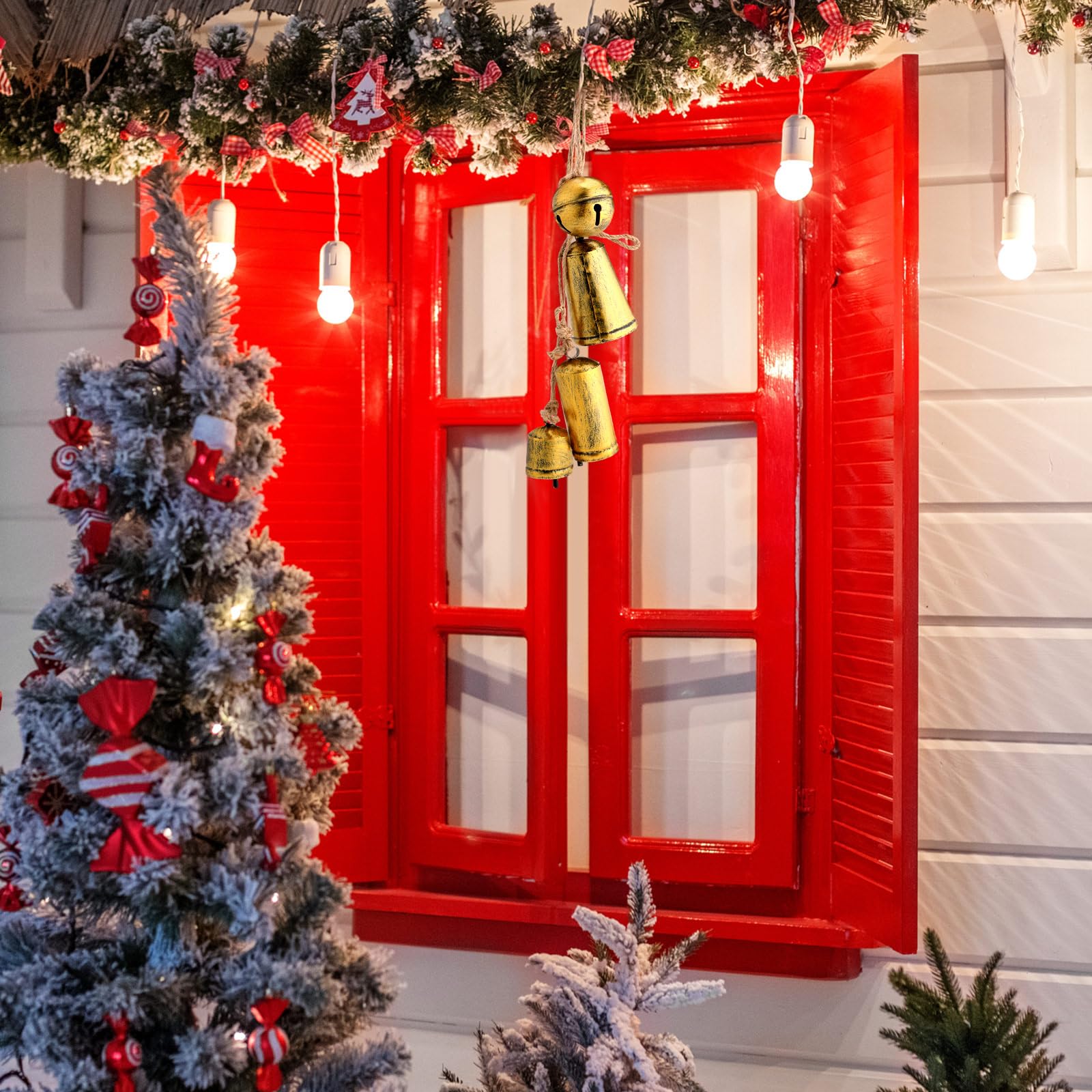 Fiada 8 Pcs Christmas Bells Set Harmony Jingle Bells Cow Bells Vintage Christmas Bell Decor Decorative Bells Oversized Christmas Ornaments Rustic Vintage Christmas Bell Decor