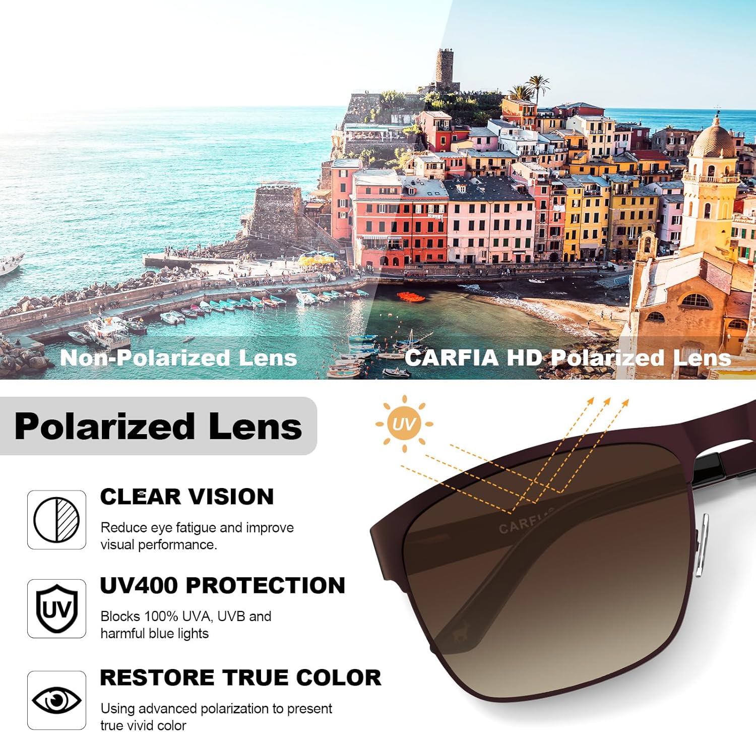 CARFIA Metal Mens Sunglasses Polarized UV400 Protection for Driving Fishing Hiking Golf Everyday Use CA5225 - Image 6