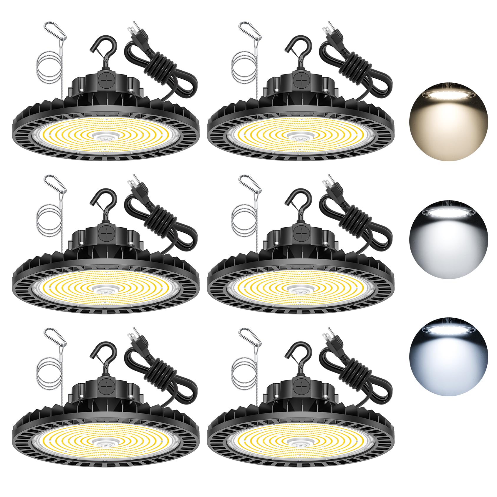 6 Pack UFO LED High Bay Light 240W 200W 150W Adjustable 5700K 5000K 4500K Dimmable DLC ETL LED